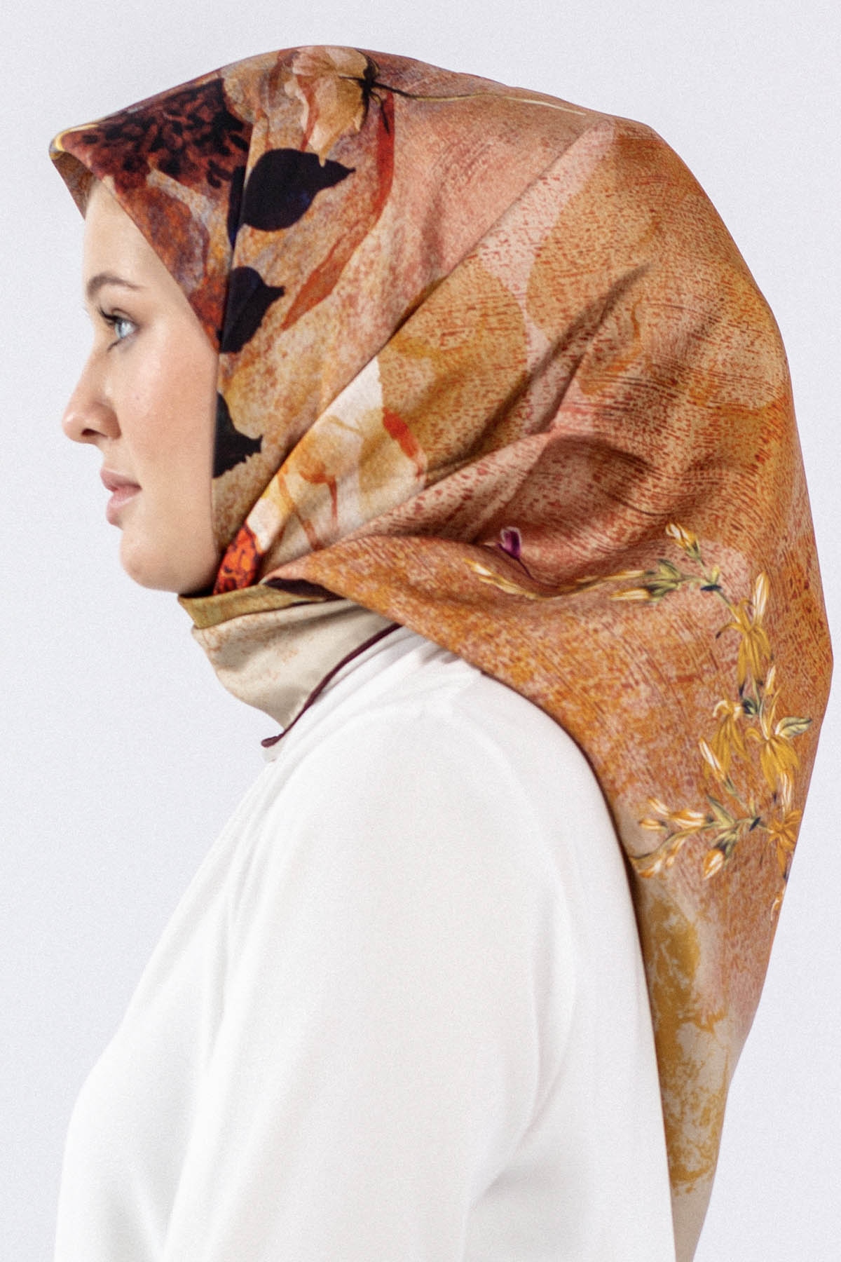 Dg7606 İpek Eşarp Tvil - Krem_bordo - 2