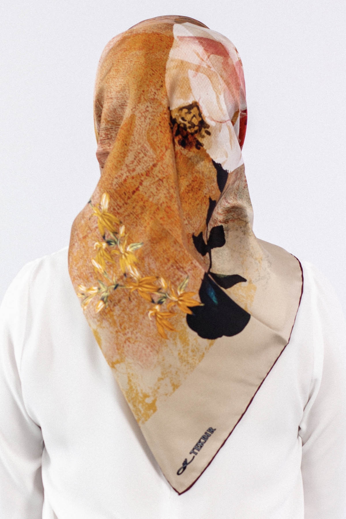 Dg7606 İpek Eşarp Tvil - Krem_bordo - 3