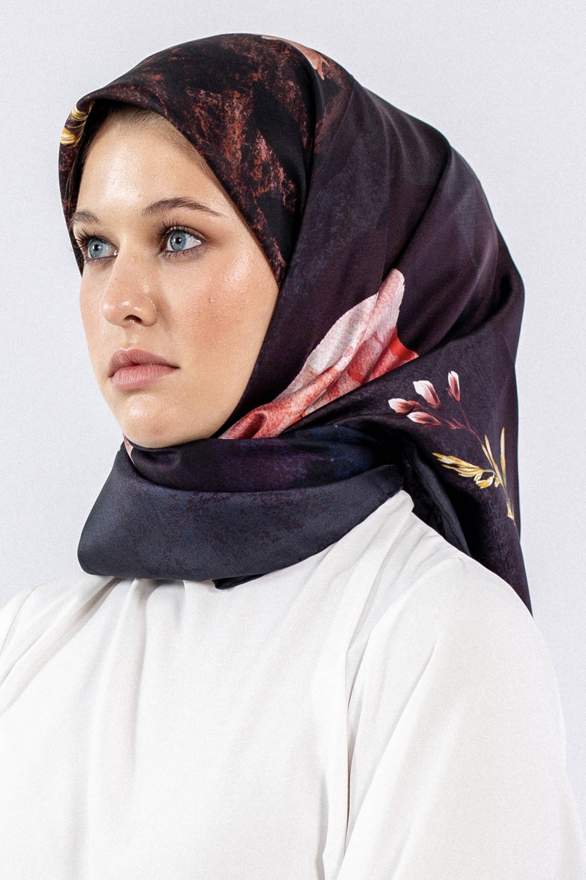 Dg7606 İpek Eşarp Tvil - Siyah_pudra - 1