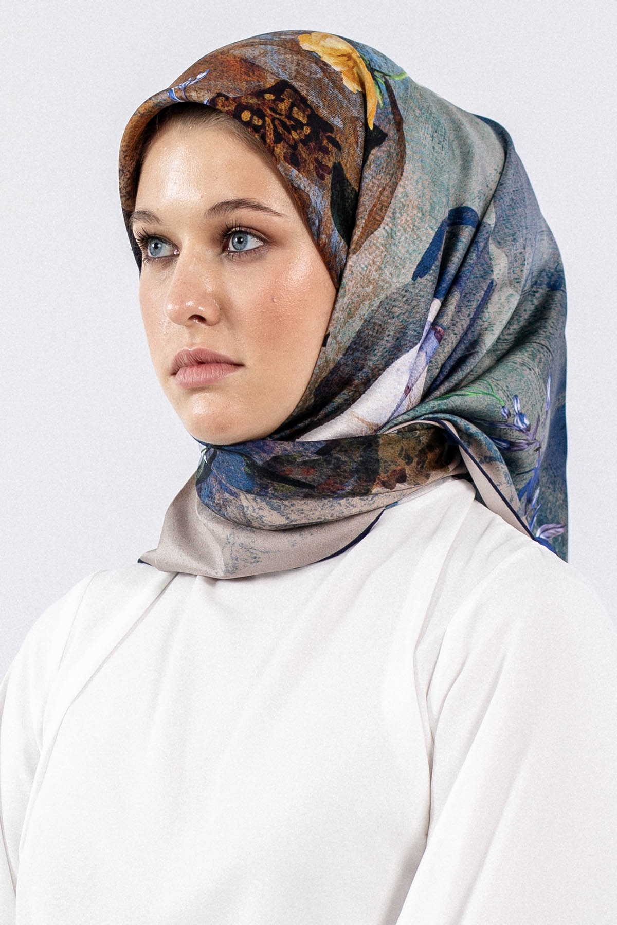 Dg7606 İpek Eşarp Tvil - Tas_lacivert - 1