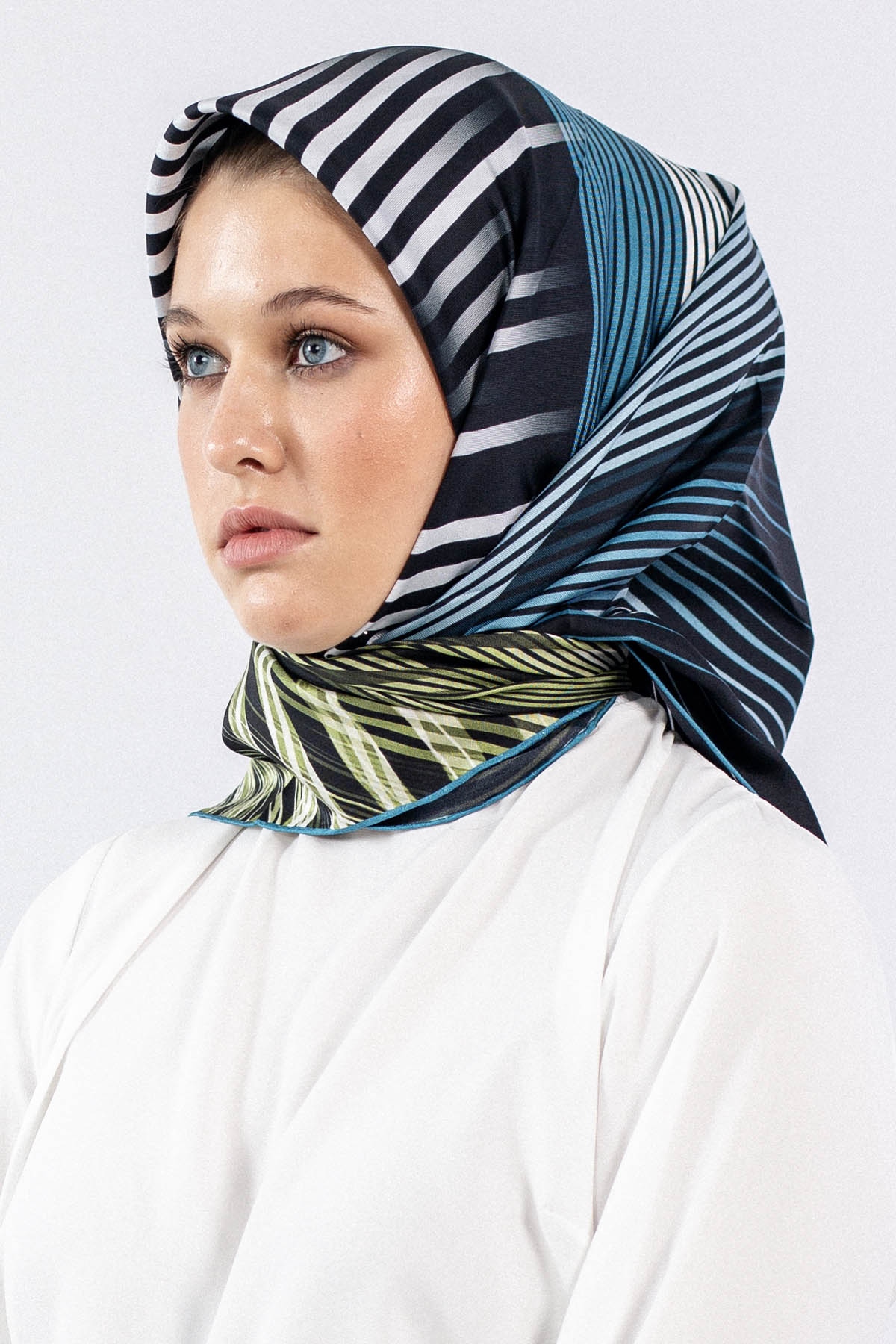 Dg7608 İpek Eşarp - Mavi - 1