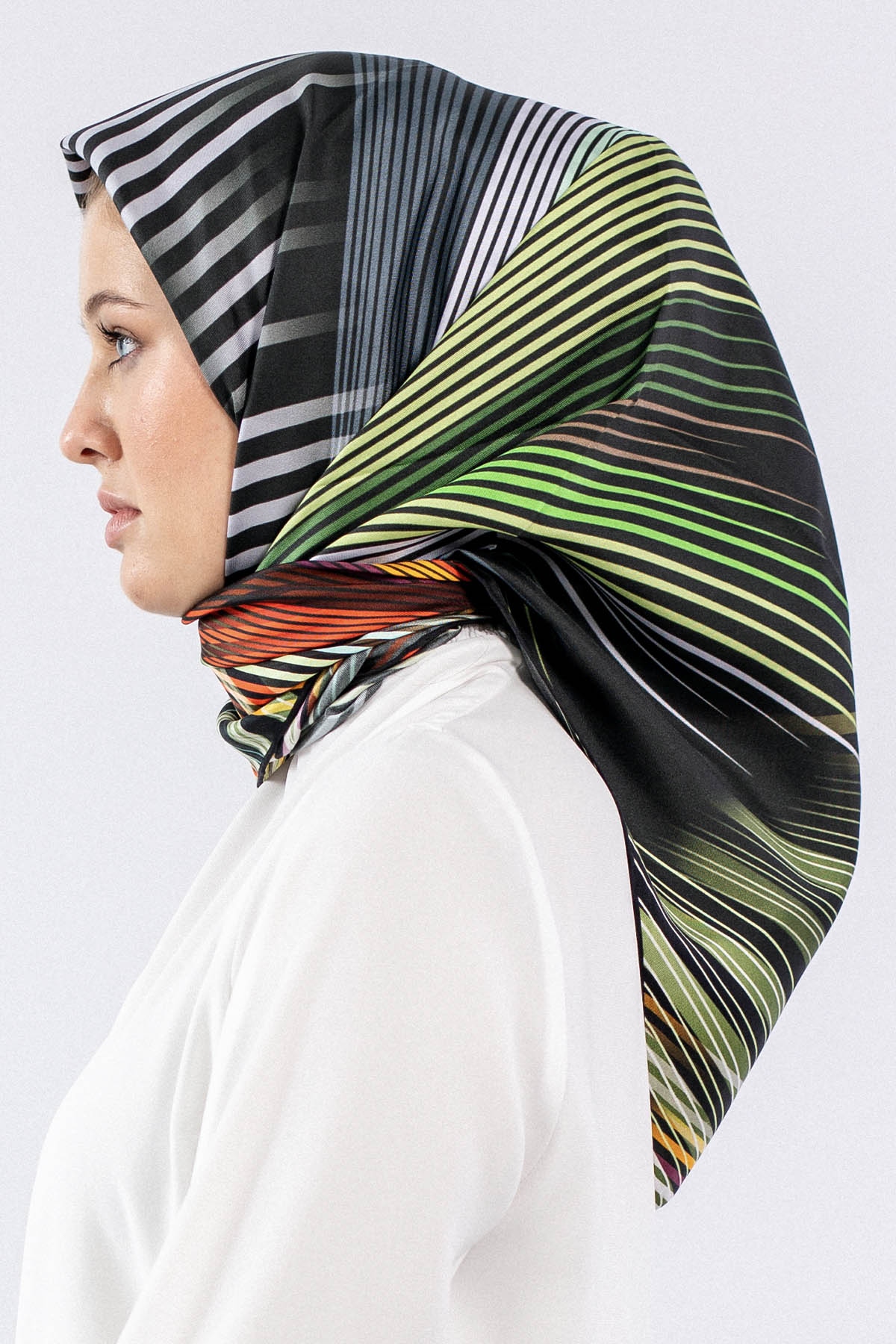 Dg7608 İpek Eşarp - Siyah_yesil - 2