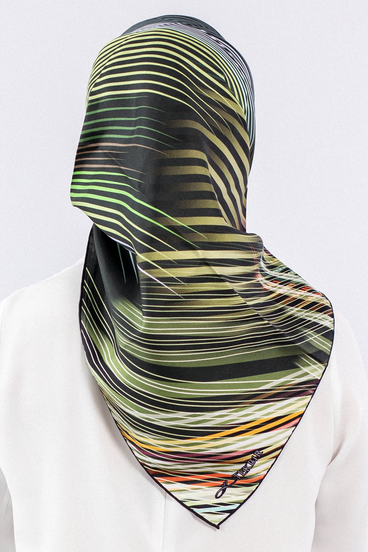 Dg7608 İpek Eşarp - Siyah_yesil - 3