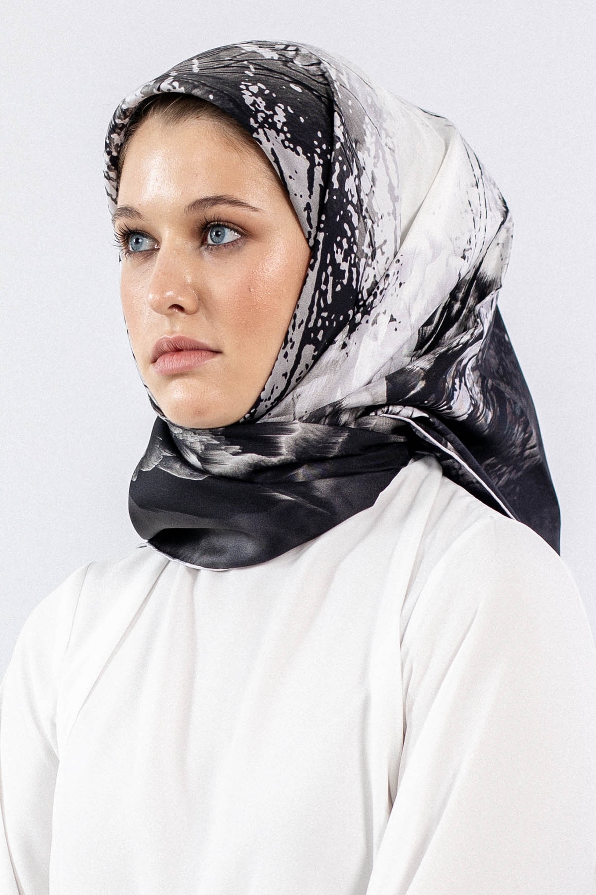 Dg7611 İpek Eşarp Tvil - Siyah_gri - 1