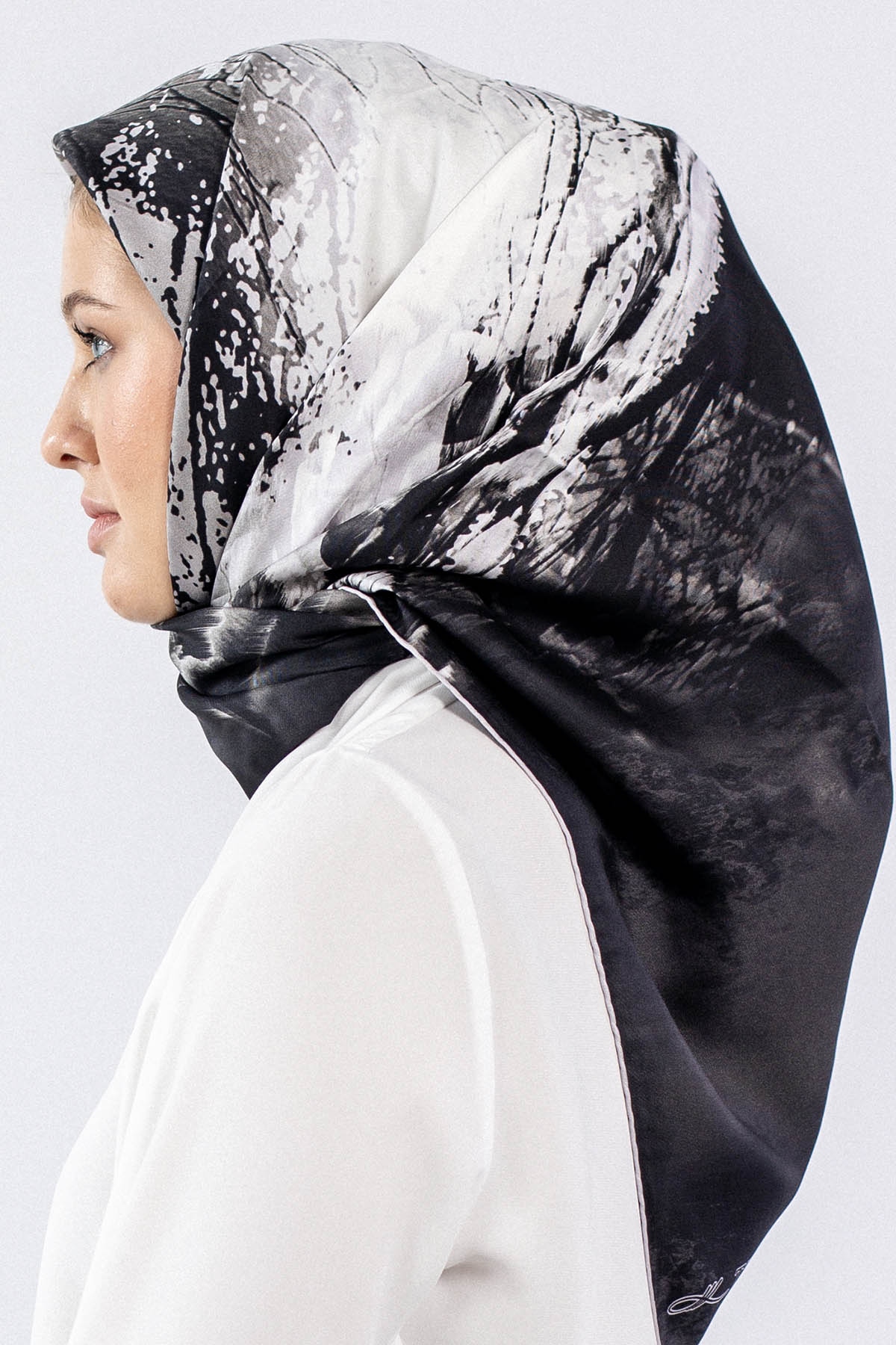 Dg7611 İpek Eşarp Tvil - Siyah_gri - 2