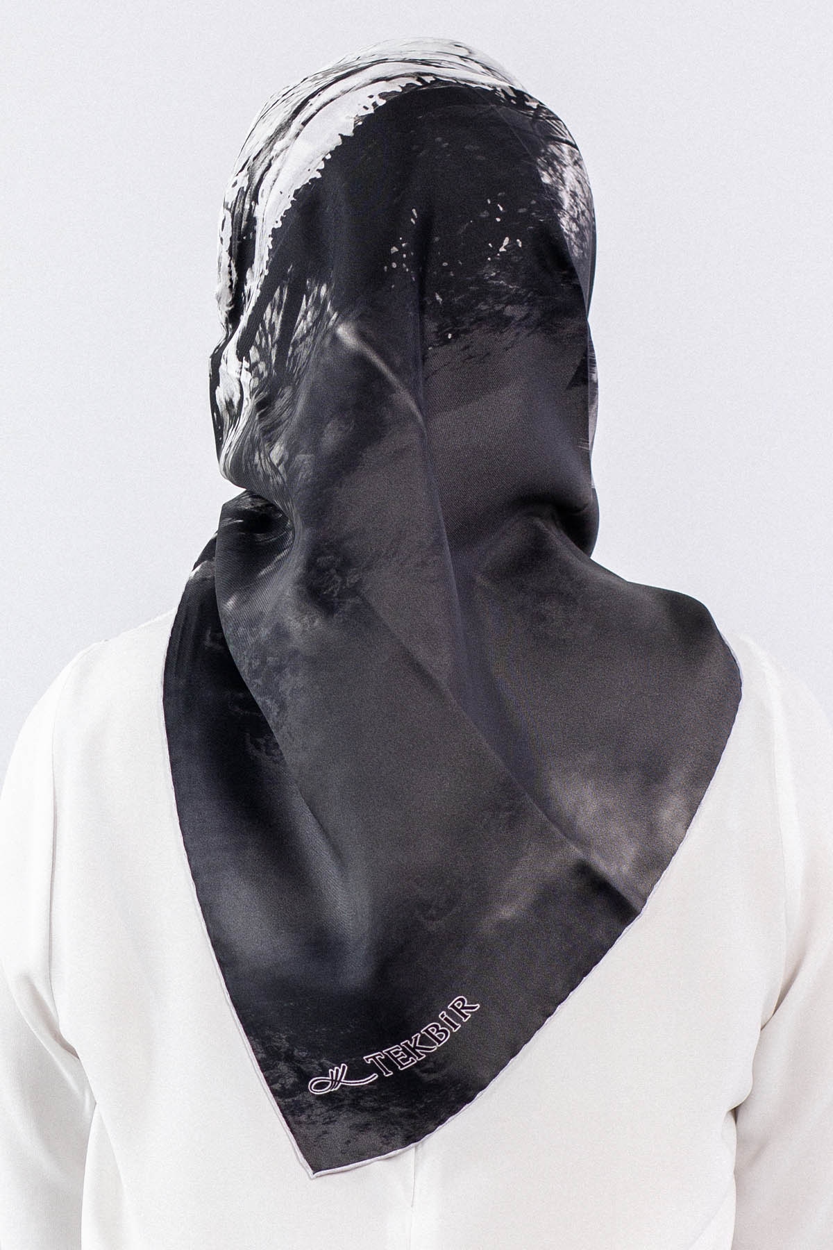 Dg7611 İpek Eşarp Tvil - Siyah_gri - 3