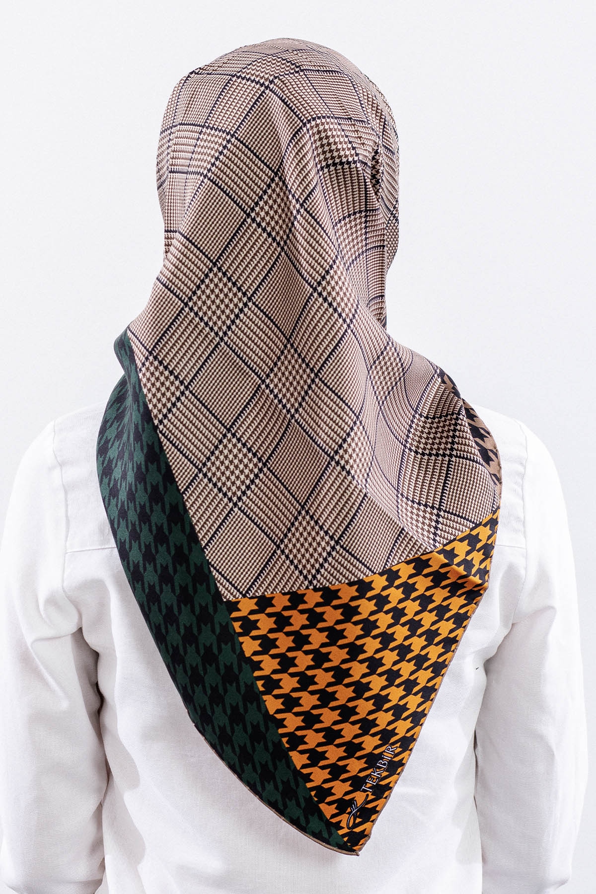 Dg7614 İpek Eşarp 90*90 Kazayagi Tvil - Bej_yesil - 4