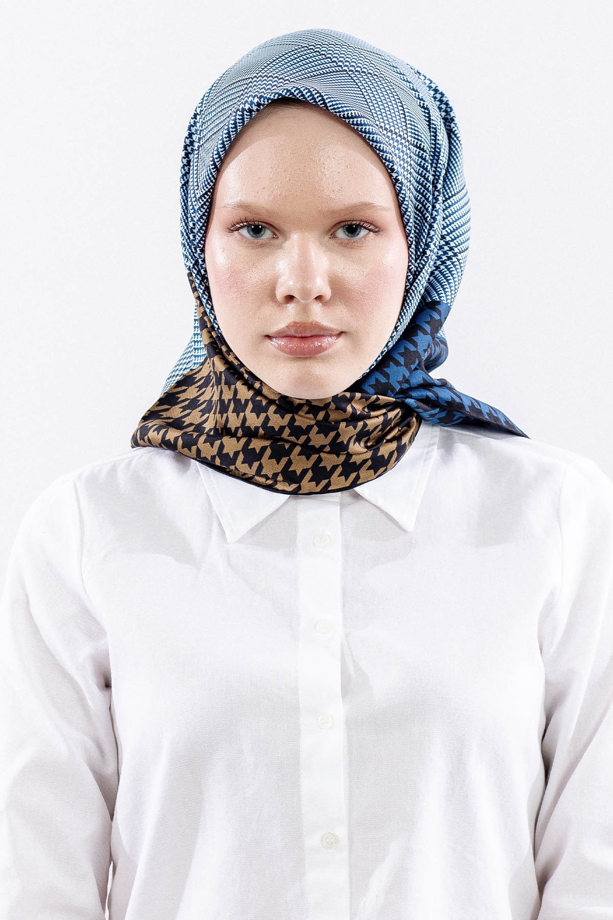 Dg7614 İpek Eşarp 90*90 Kazayagi Tvil - Lacivert - 1