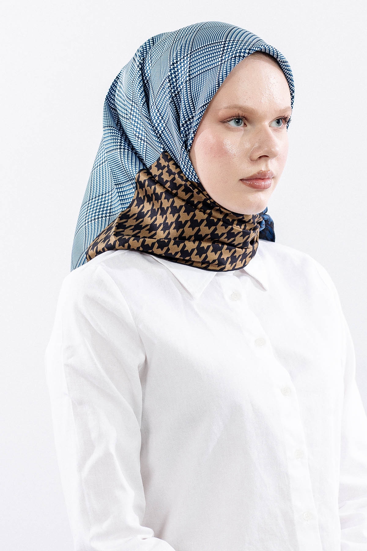 Dg7614 İpek Eşarp 90*90 Kazayagi Tvil - Lacivert - 2