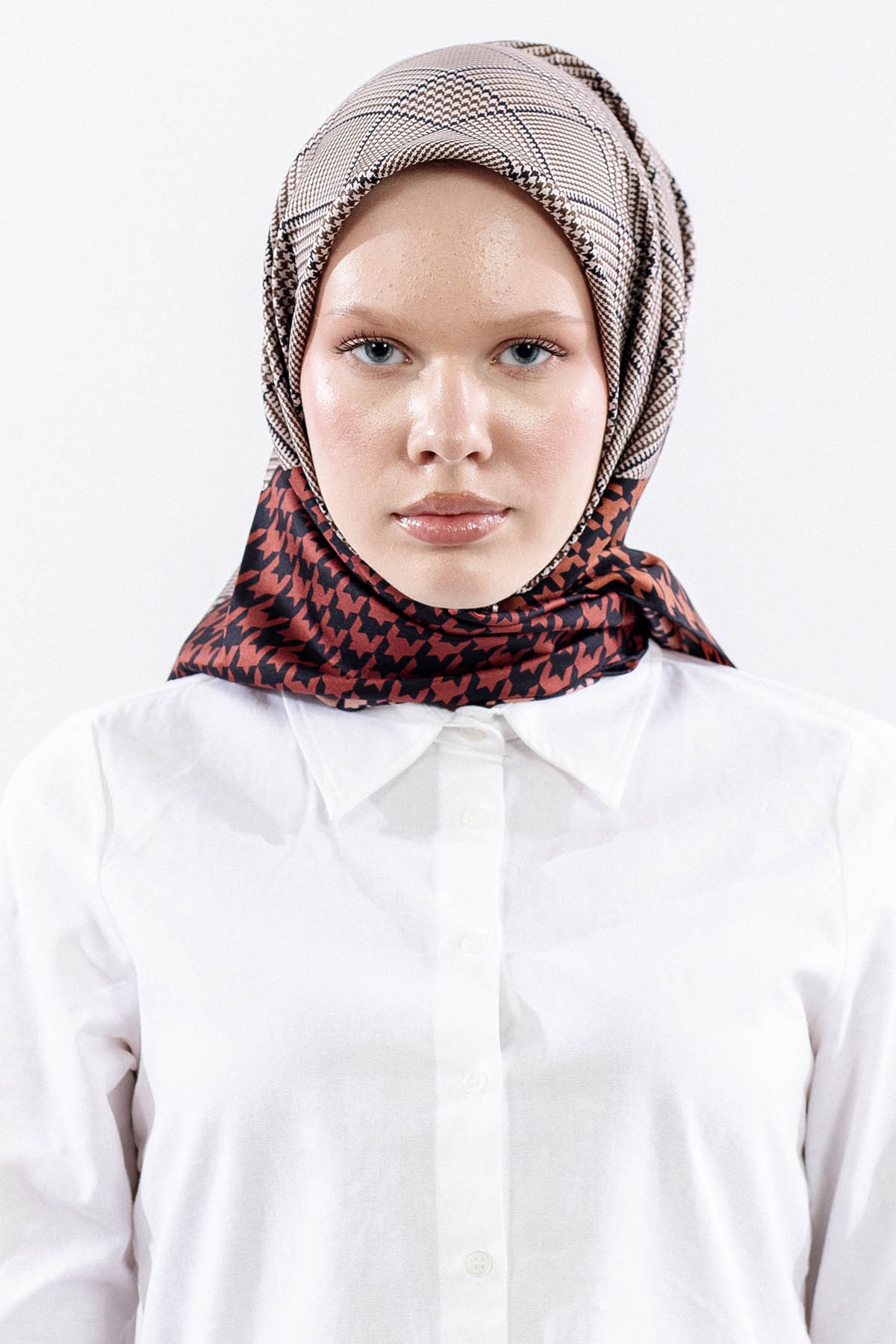 Dg7614 İpek Eşarp 90*90 Kazayagi Tvil - Siyah_bordo - 1