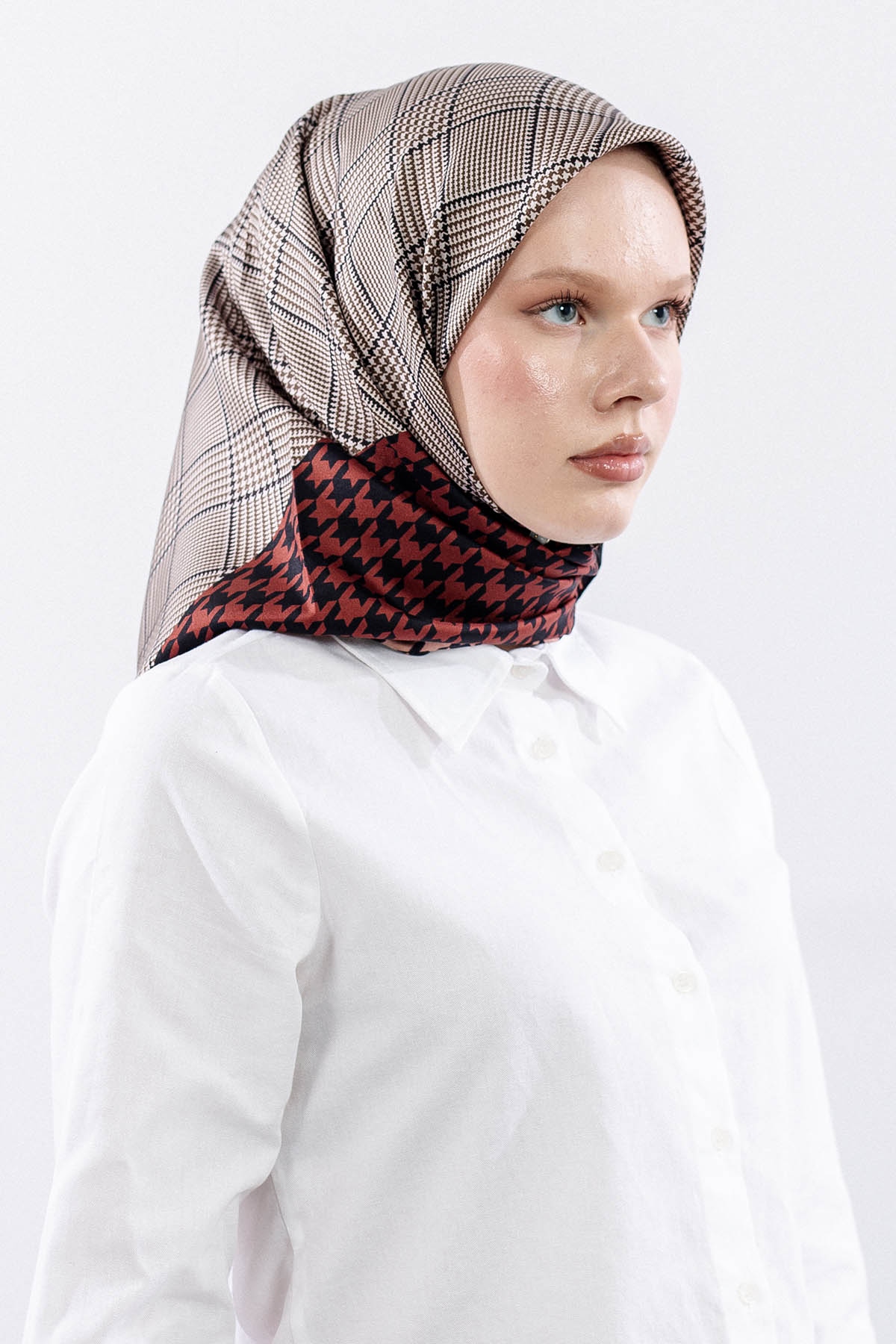 Dg7614 İpek Eşarp 90*90 Kazayagi Tvil - Siyah_bordo - 2