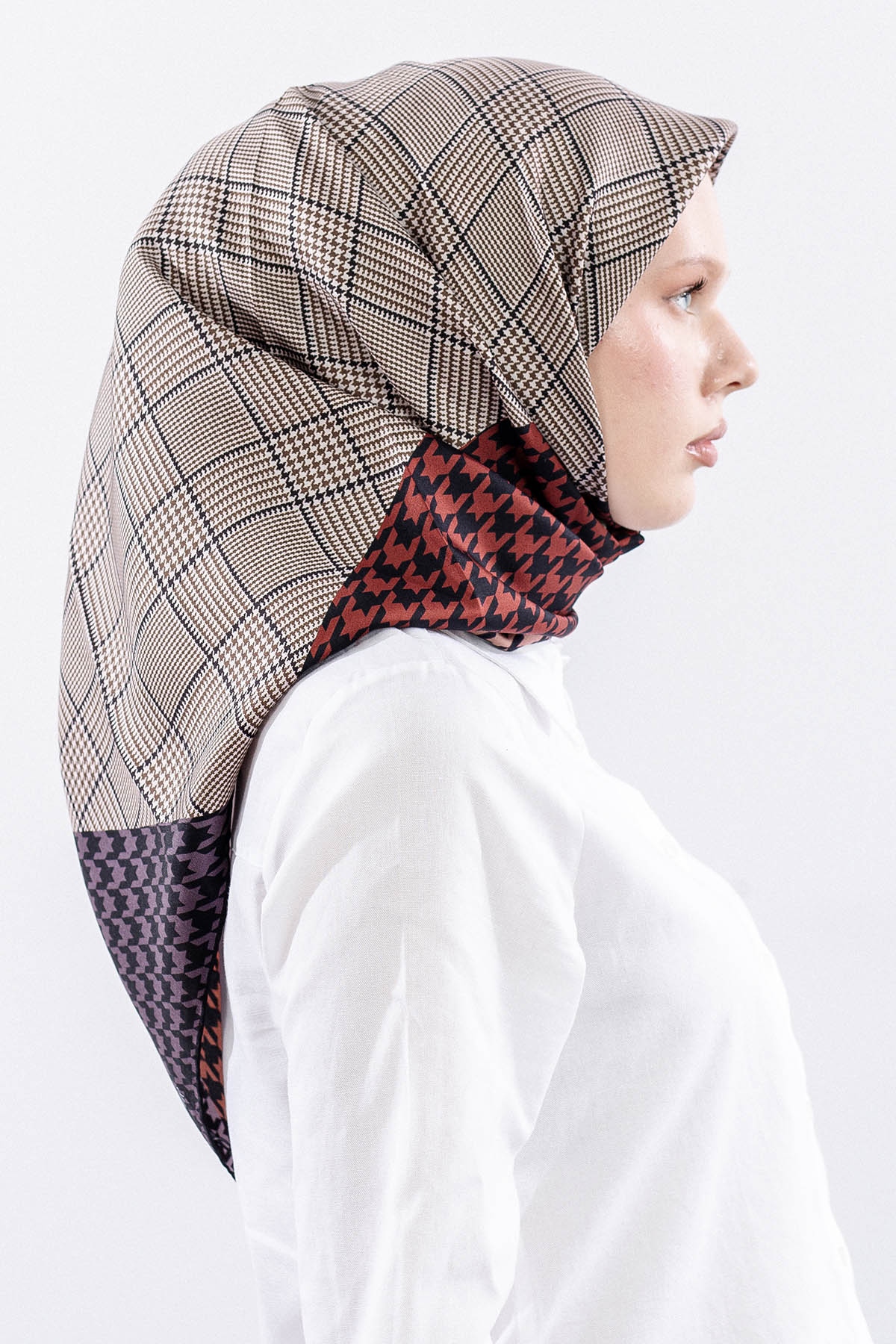 Dg7614 İpek Eşarp 90*90 Kazayagi Tvil - Siyah_bordo - 3