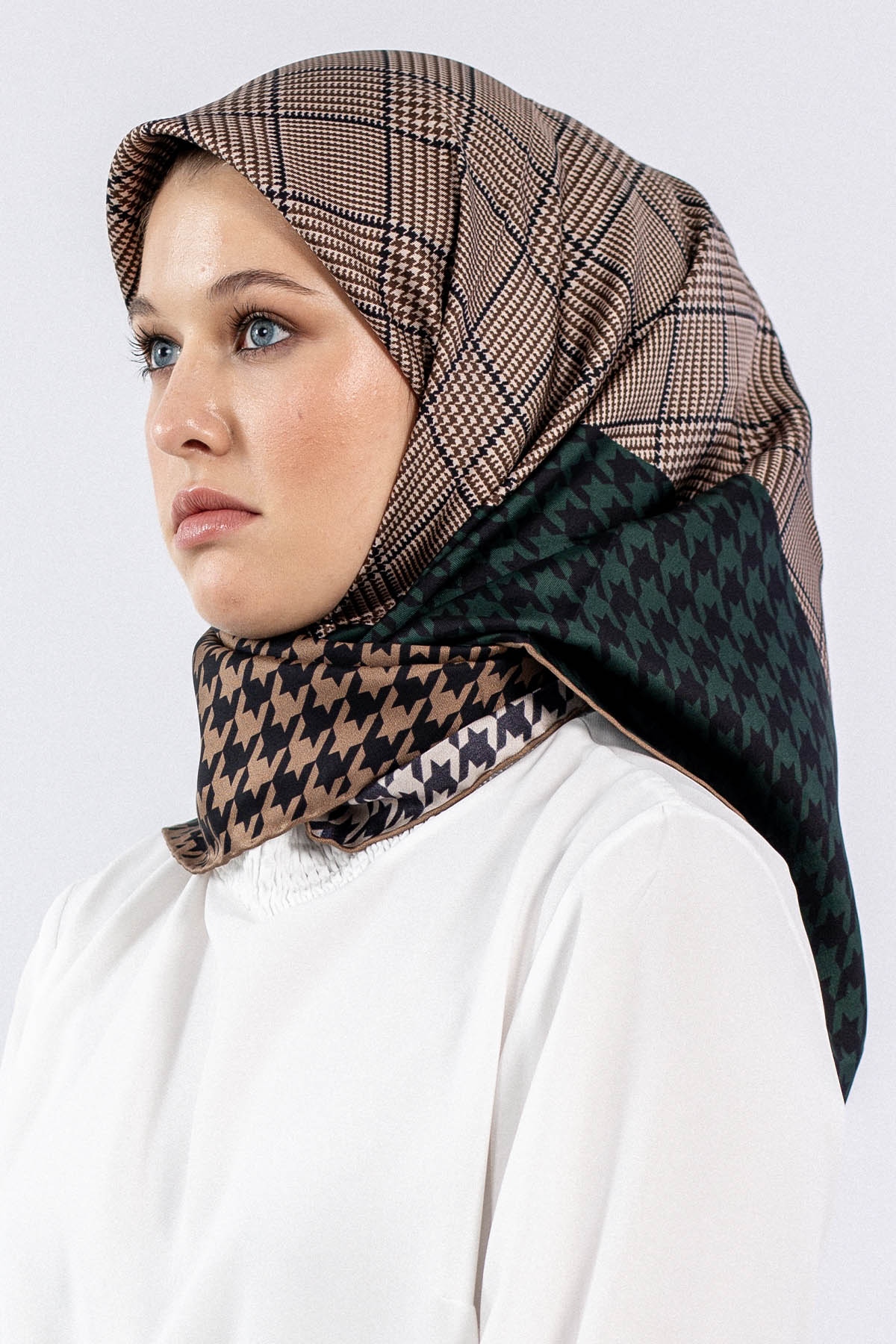 Dg7614 İpek Eşarp - Bej_yesil - 1