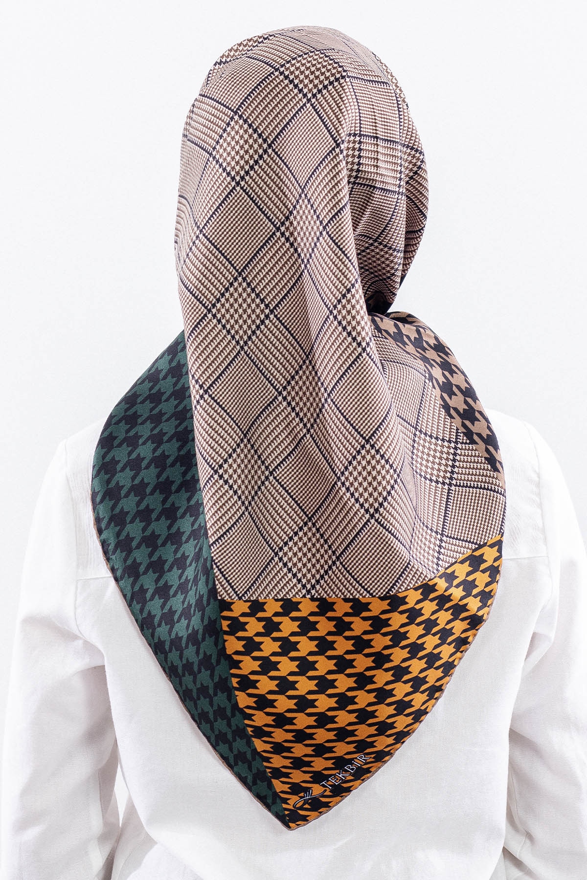 Dg7614 İpek Eşarp Kare Kazayagi Desen - Bej_yesil - 4