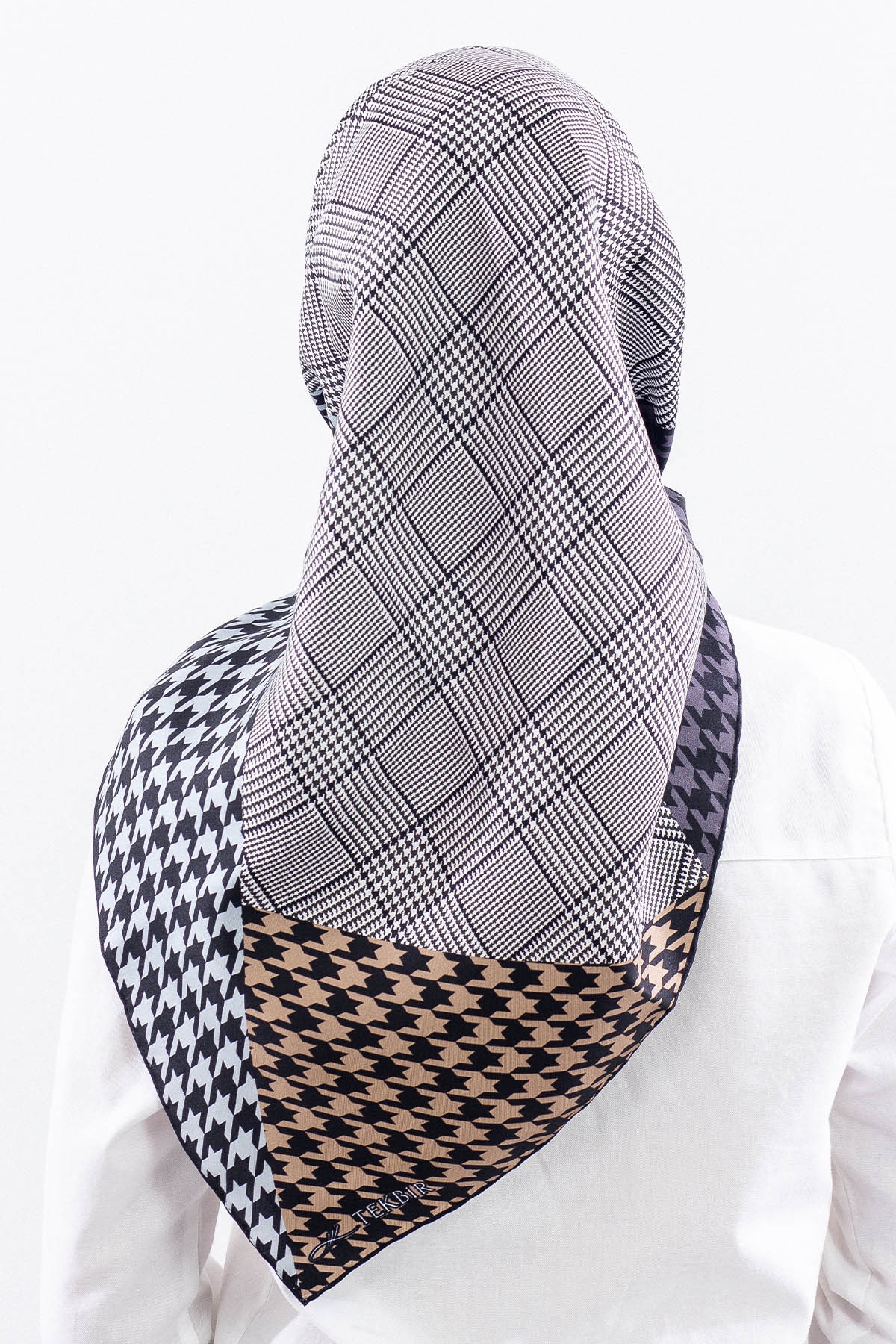 Dg7614 İpek Eşarp Kare Kazayagi Desen - Siyah_murdum - 4