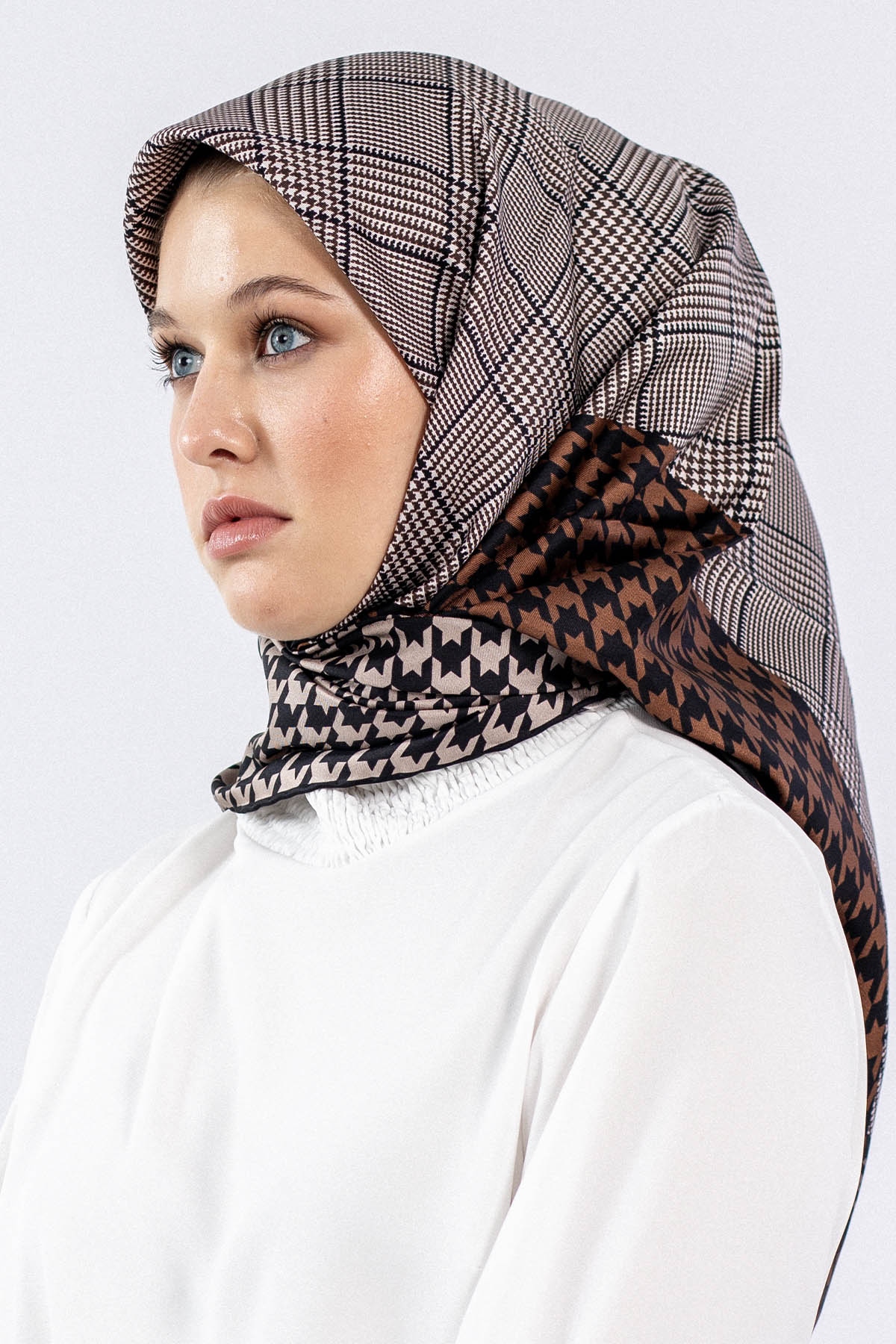 Dg7614 İpek Eşarp - Siyah_kahve - 1