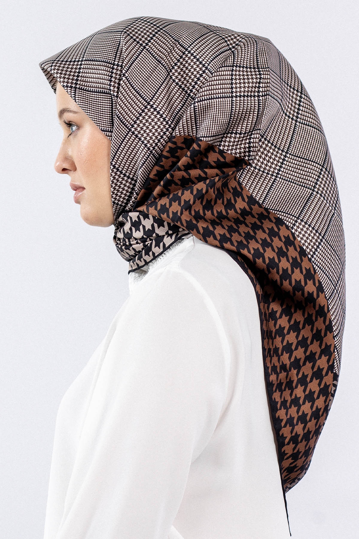 Dg7614 İpek Eşarp - Siyah_kahve - 2