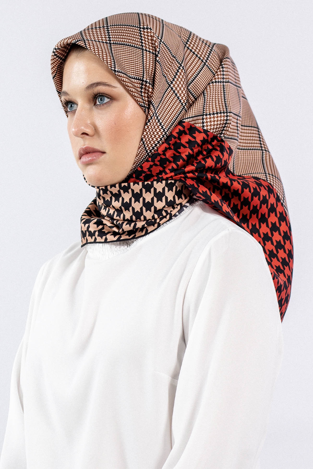 Dg7614 İpek Eşarp - Siyah_kirmizi - 1