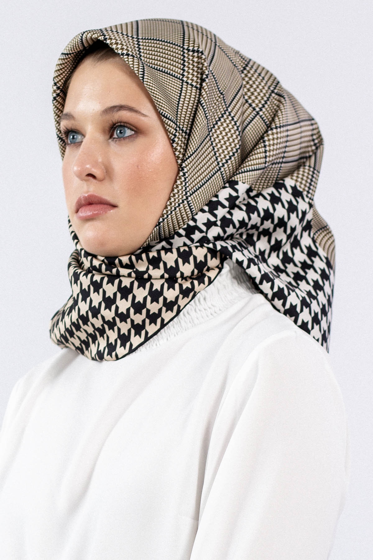 Dg7614 İpek Eşarp - Siyah_krem - 1