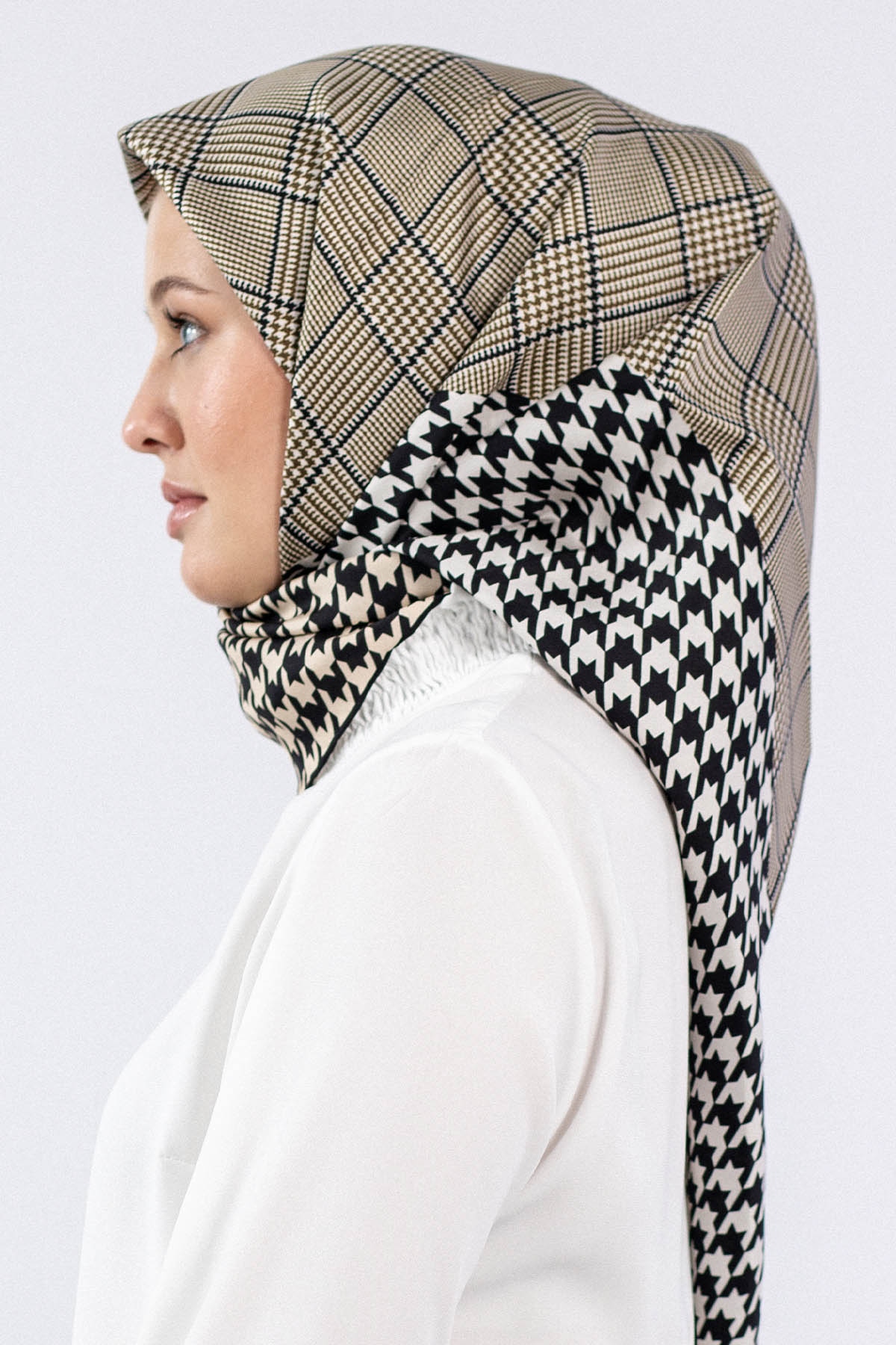 Dg7614 İpek Eşarp - Siyah_krem - 2