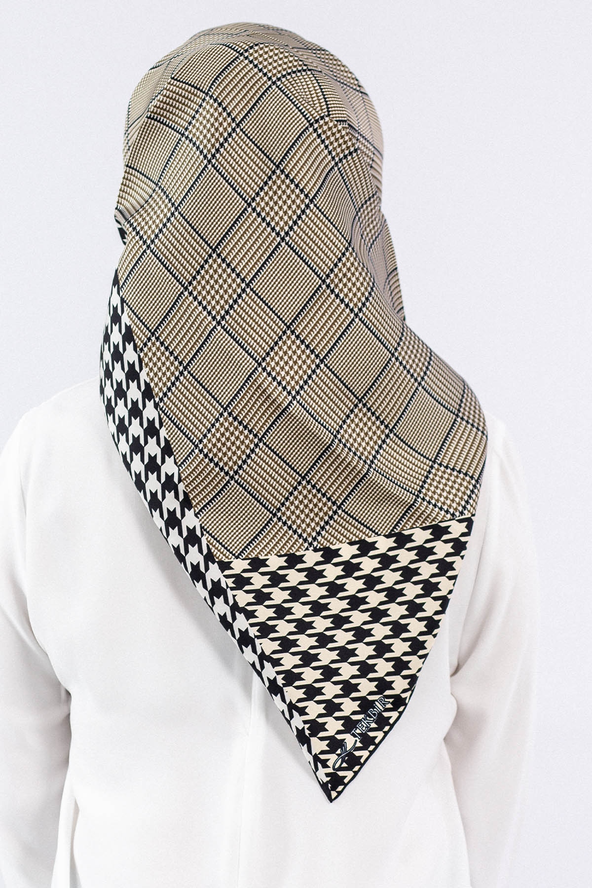 Dg7614 İpek Eşarp - Siyah_krem - 3