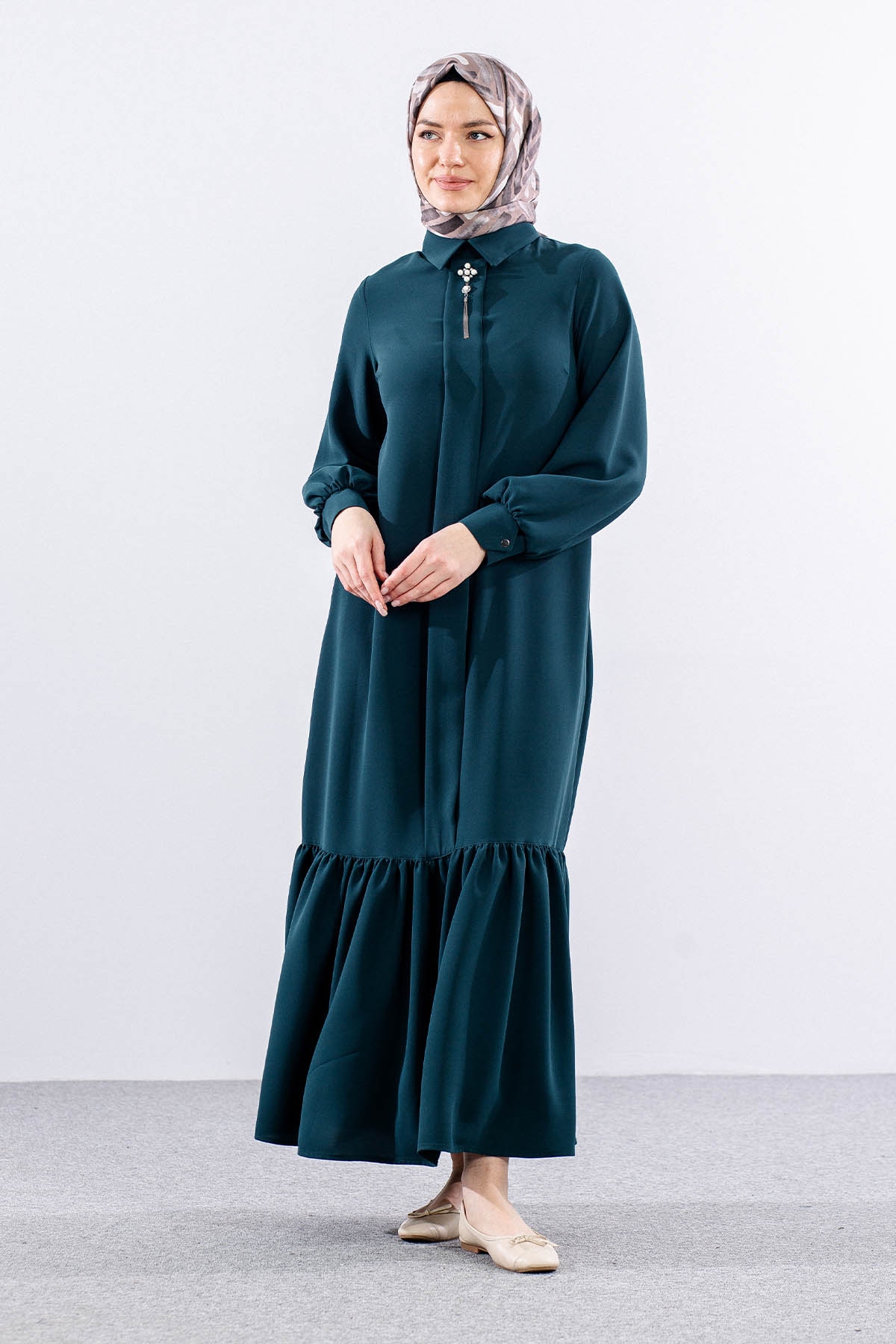 E-1417 Elbise 1-2-3 - K_yesil - 2