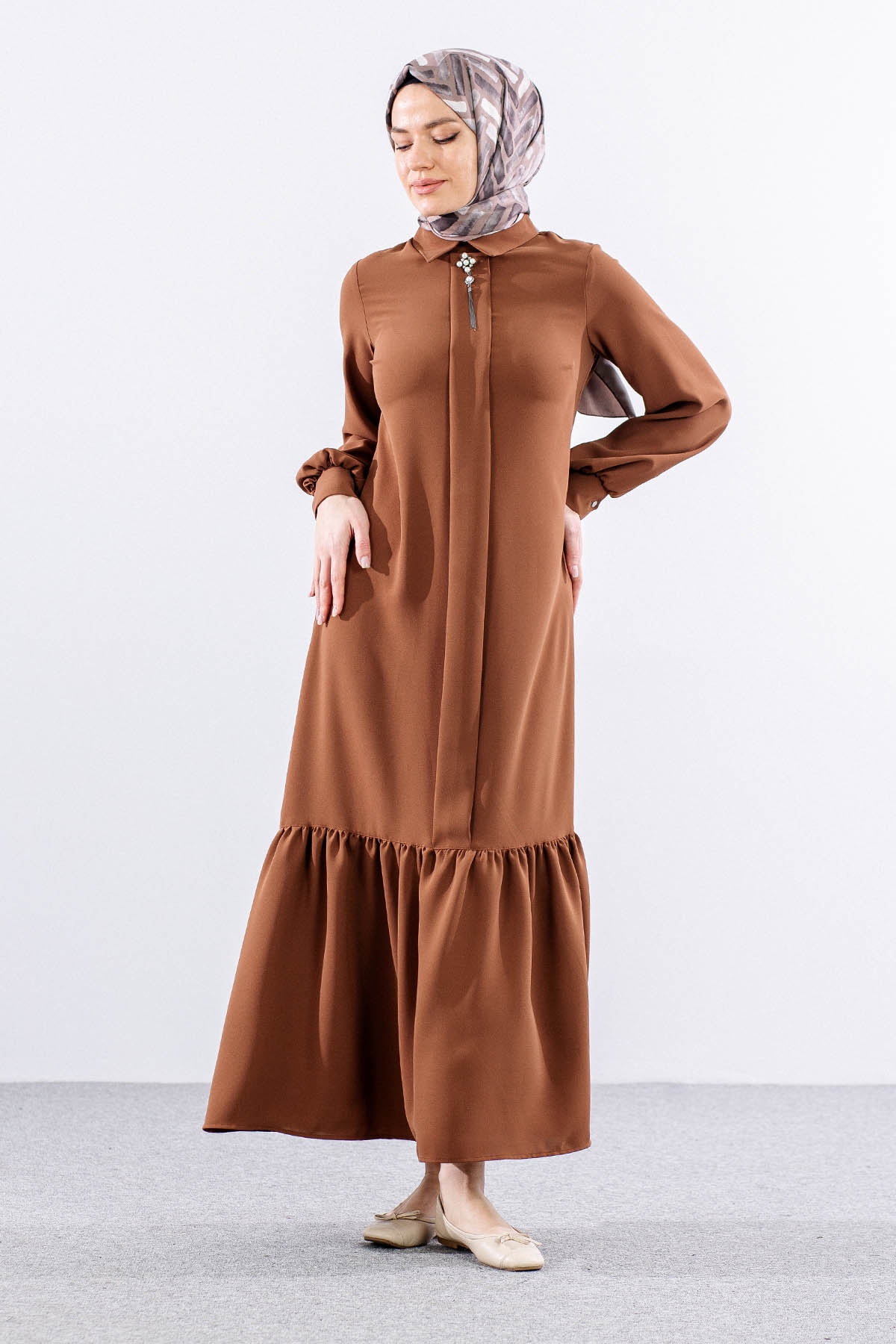 E-1417 Elbise 1-2-3 - Kahve - 1