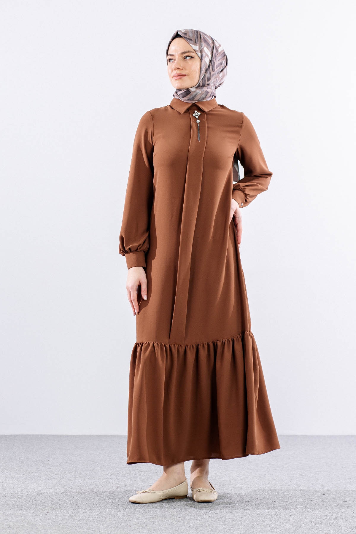 E-1417 Elbise 1-2-3 - Kahve - 2