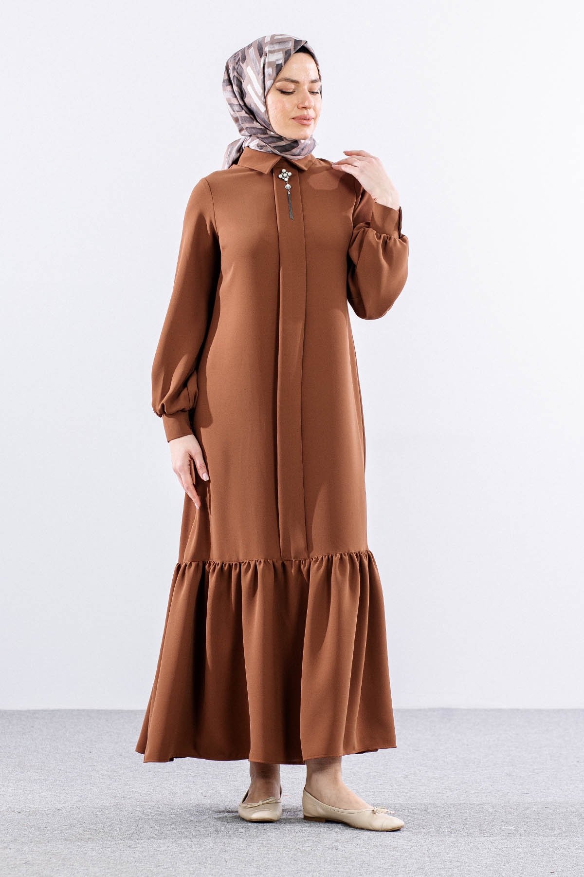 E-1417 Elbise 1-2-3 - Kahve - 3