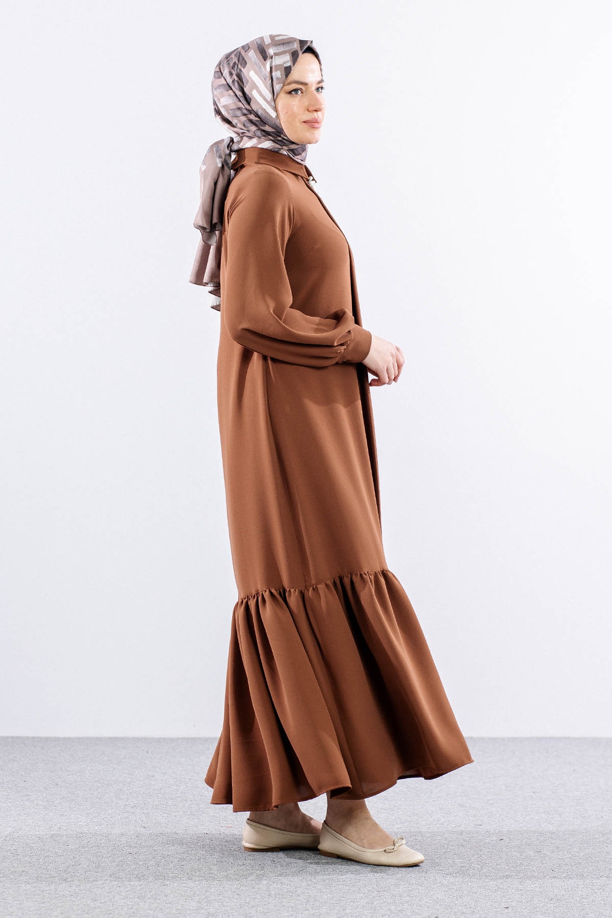 E-1417 Elbise 1-2-3 - Kahve - 4