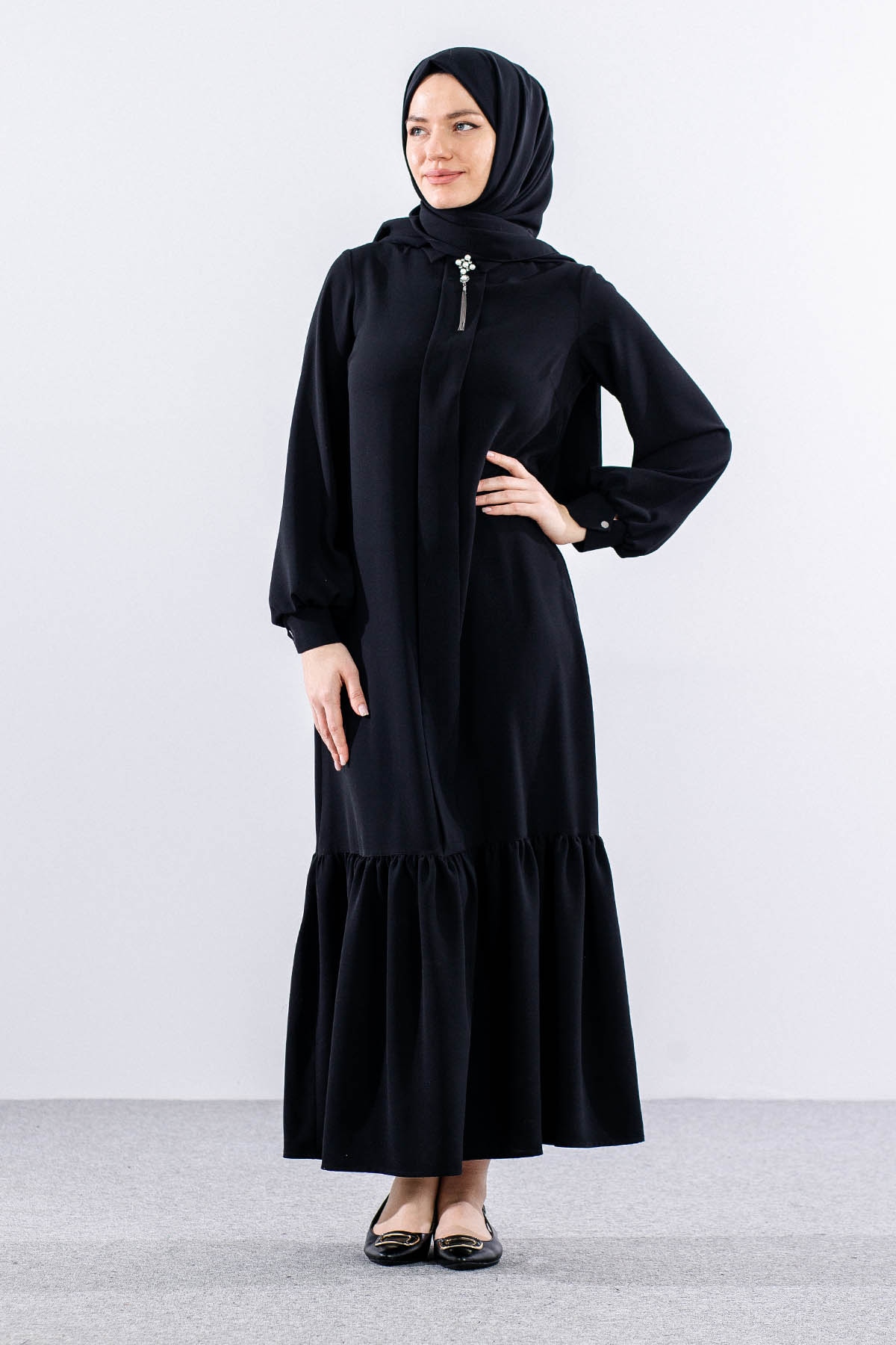 E-1417 Elbise 1-2-3 - Siyah - 1