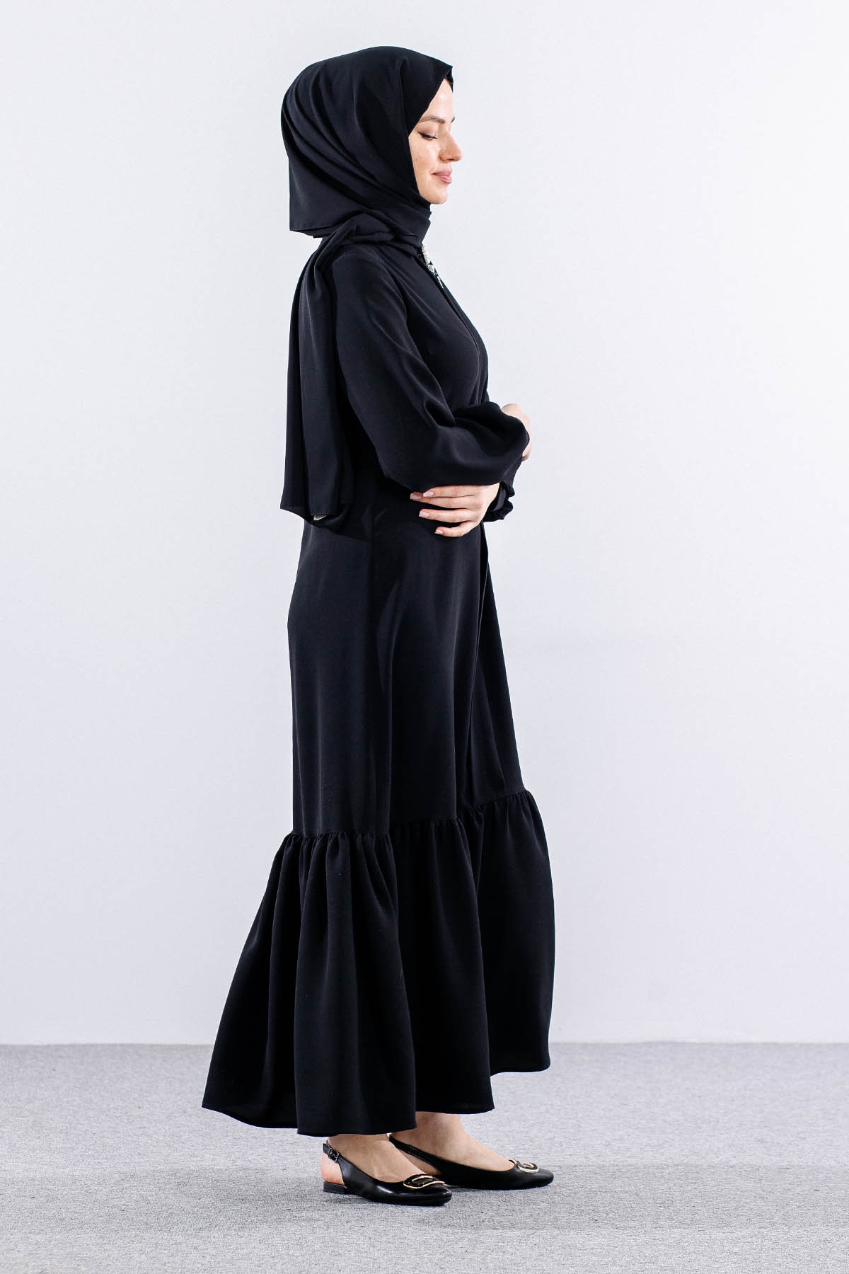 E-1417 Elbise 1-2-3 - Siyah - 4