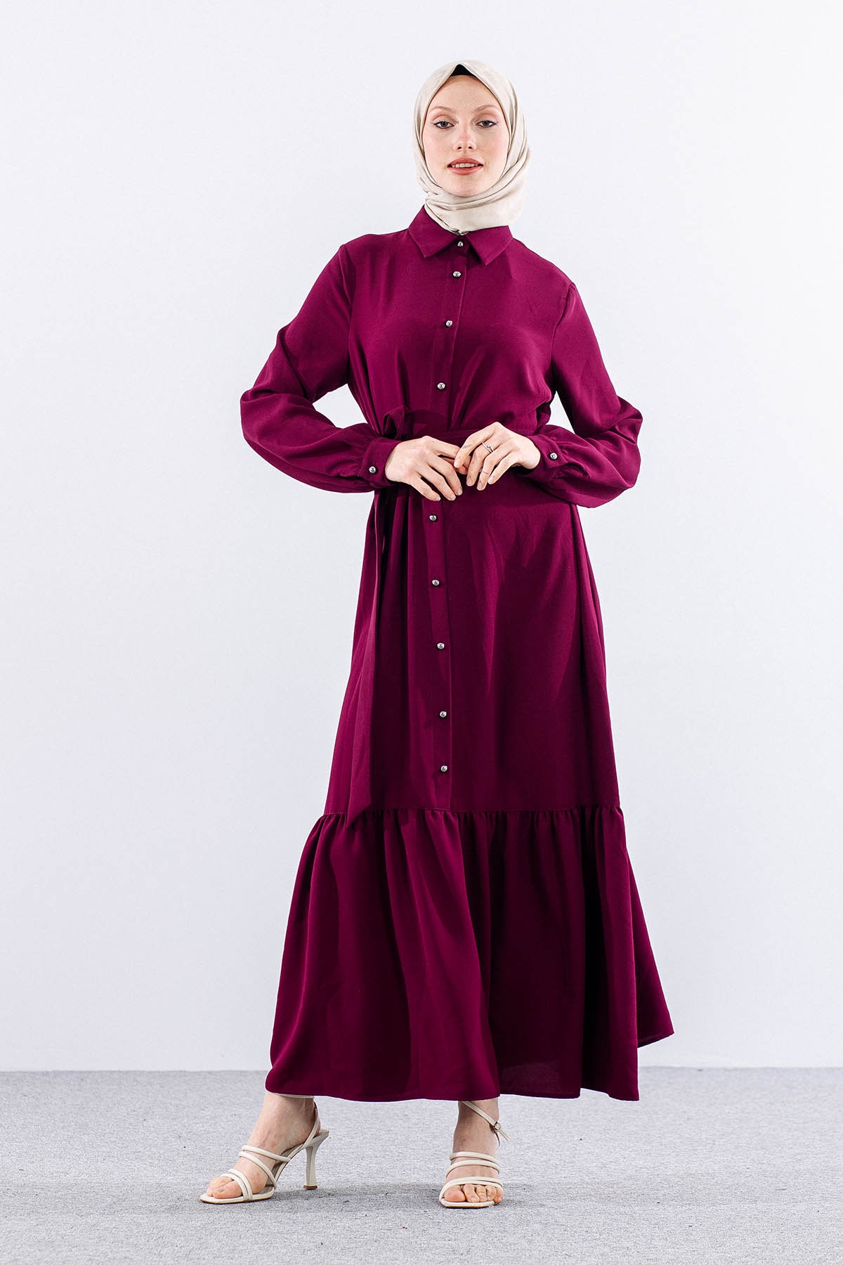 E-1421 Elbise 1-2-3 - Bordo - 1