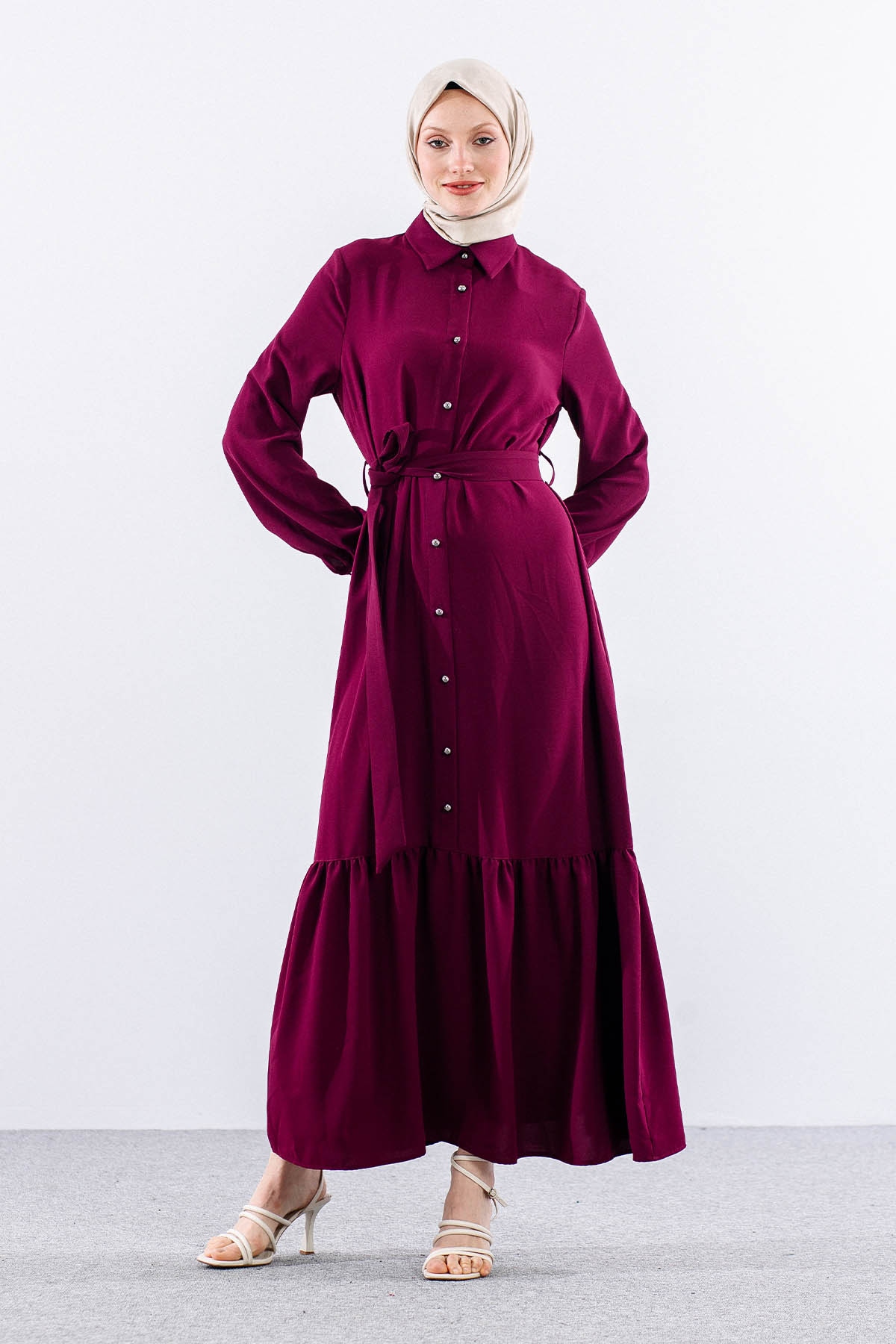 E-1421 Elbise 1-2-3 - Bordo - 2