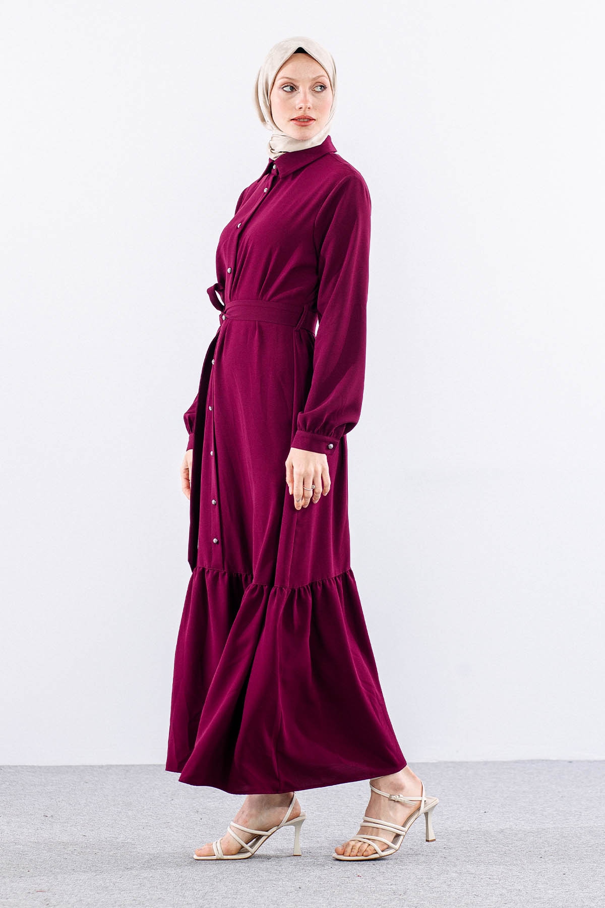 E-1421 Elbise 1-2-3 - Bordo - 5