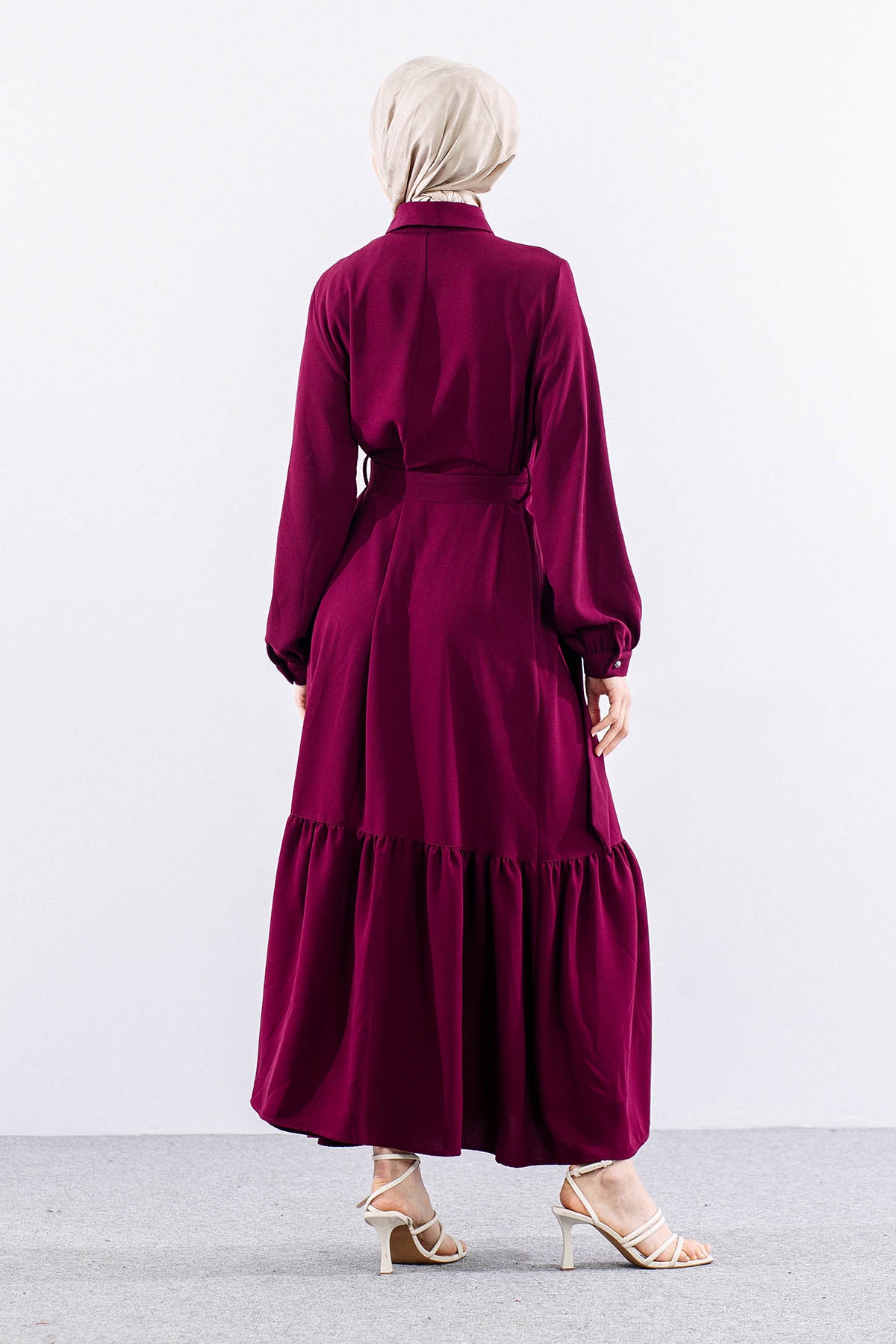 E-1421 Elbise 1-2-3 - Bordo - 6