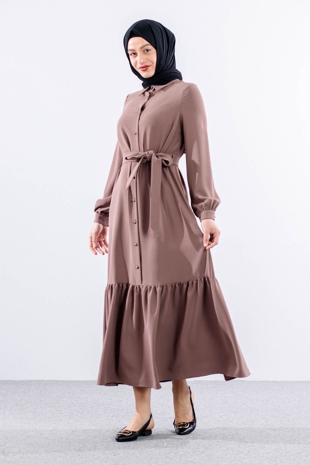 E-1421 Elbise 1-2-3 - Kahve - 1