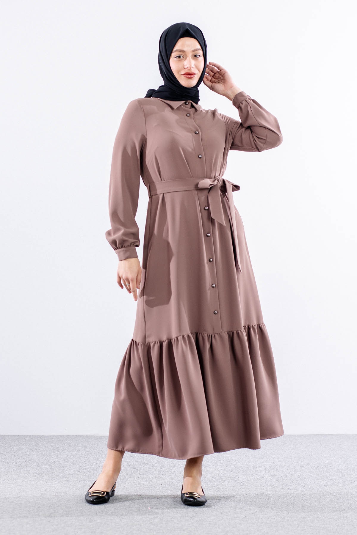 E-1421 Elbise 1-2-3 - Kahve - 2