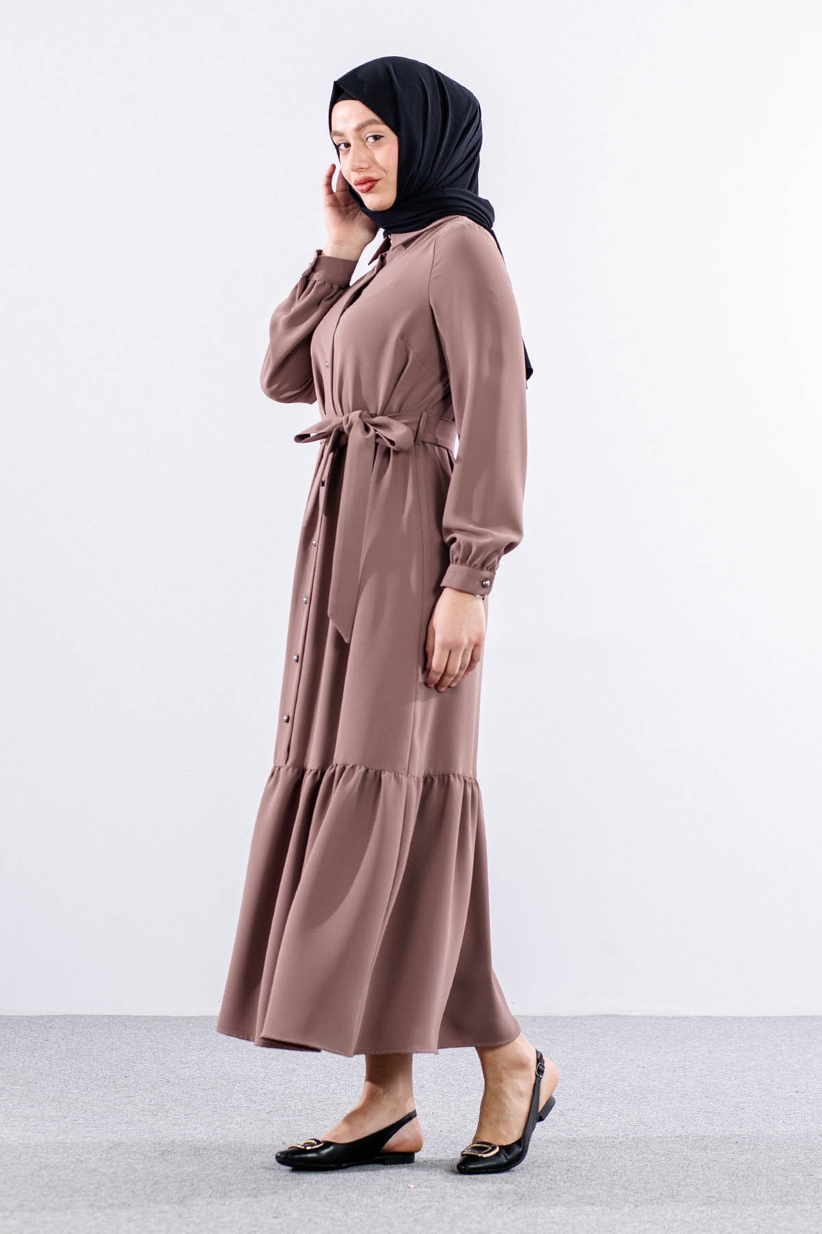 E-1421 Elbise 1-2-3 - Kahve - 3