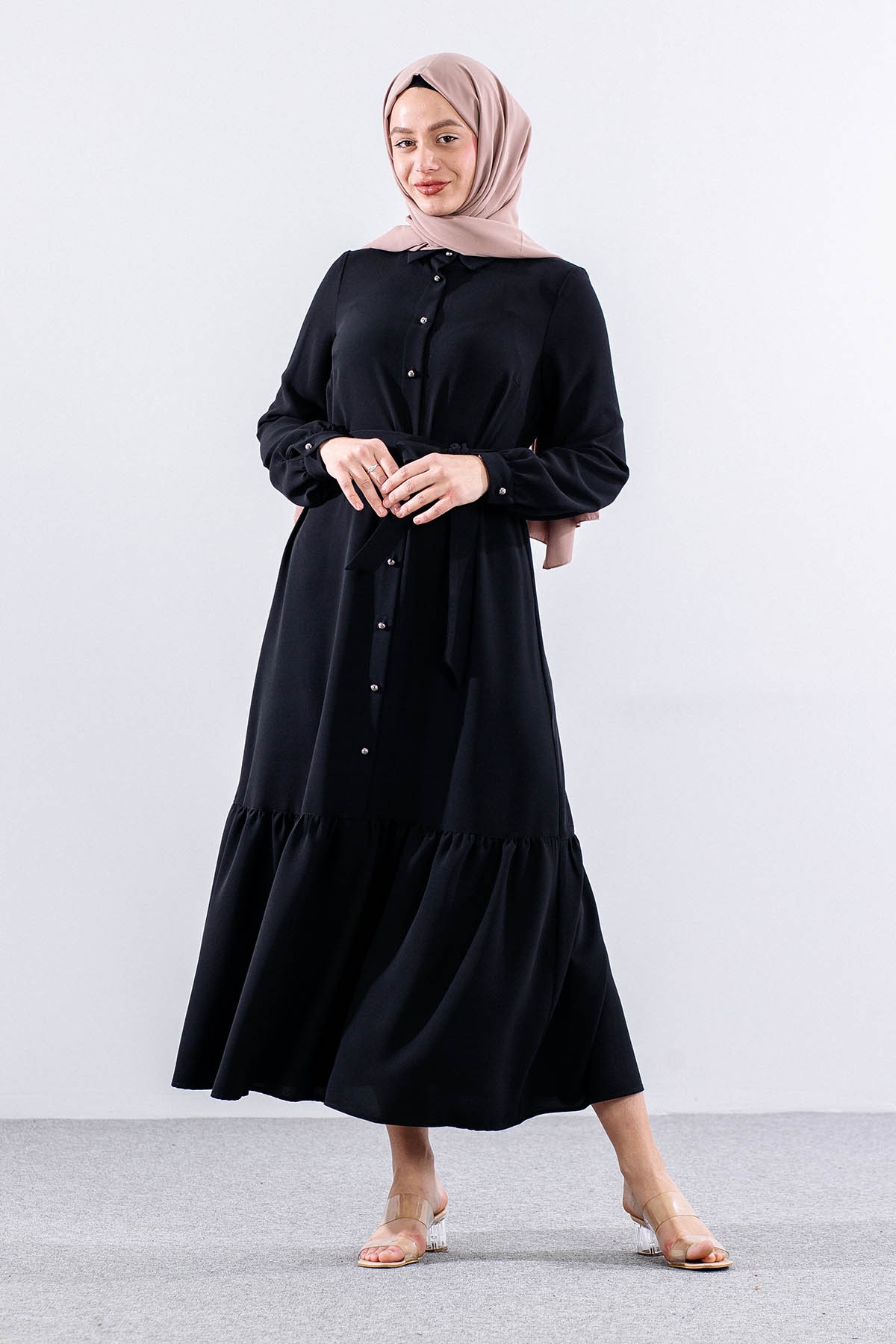 E-1421 Elbise 1-2-3 - Siyah - 3