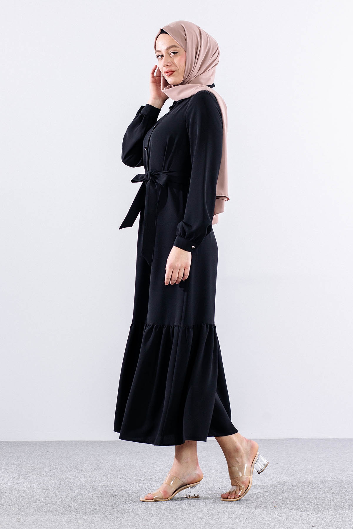 E-1421 Elbise 1-2-3 - Siyah - 4