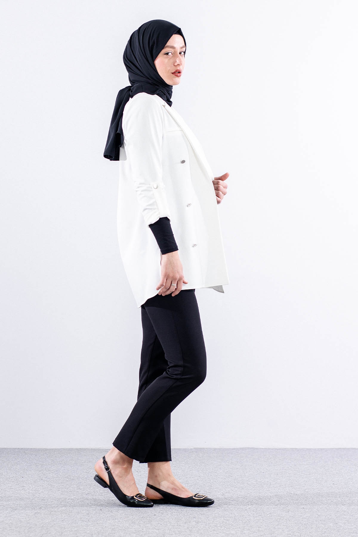 E-1465 Ceket 38-46 - Beyaz - 3