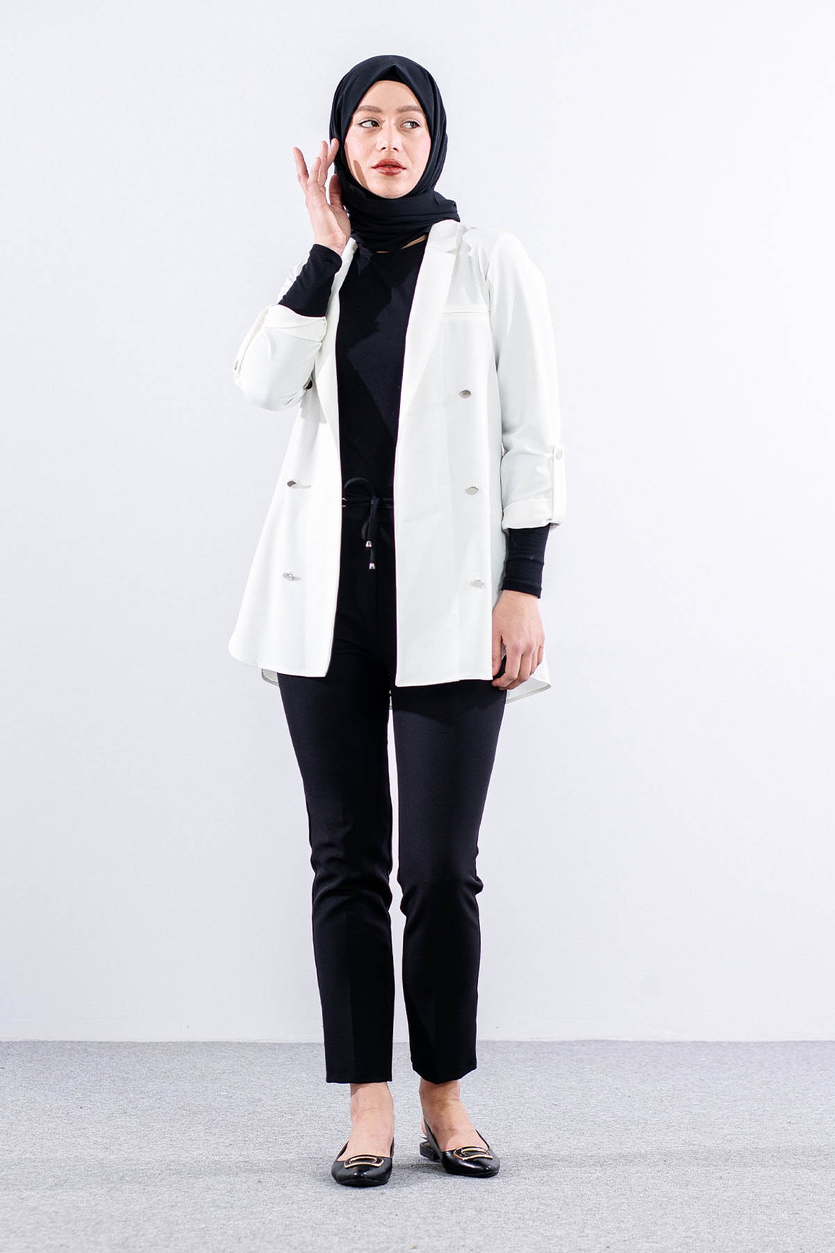 E-1465 Ceket 38-46 - Beyaz - 4