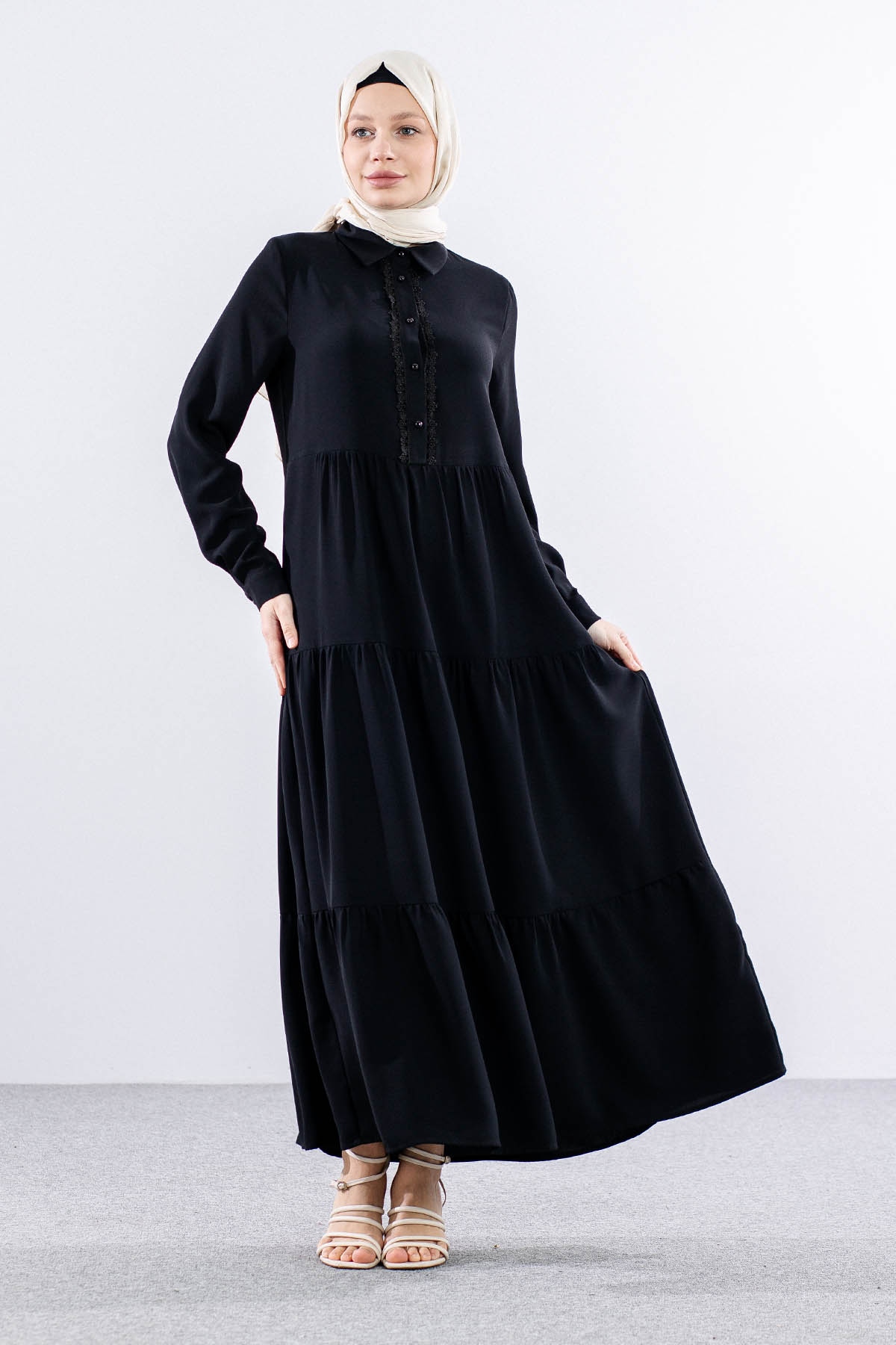 E-1508 Elbise 1-2-3 - Siyah - 2