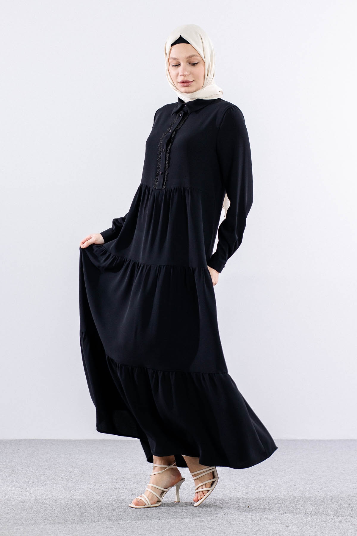 E-1508 Elbise 1-2-3 - Siyah - 3