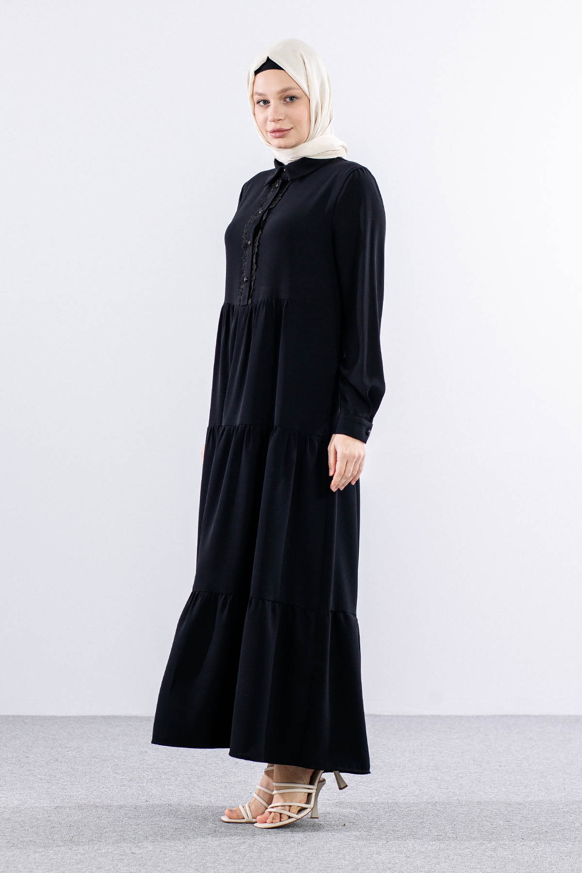 E-1508 Elbise 1-2-3 - Siyah - 4