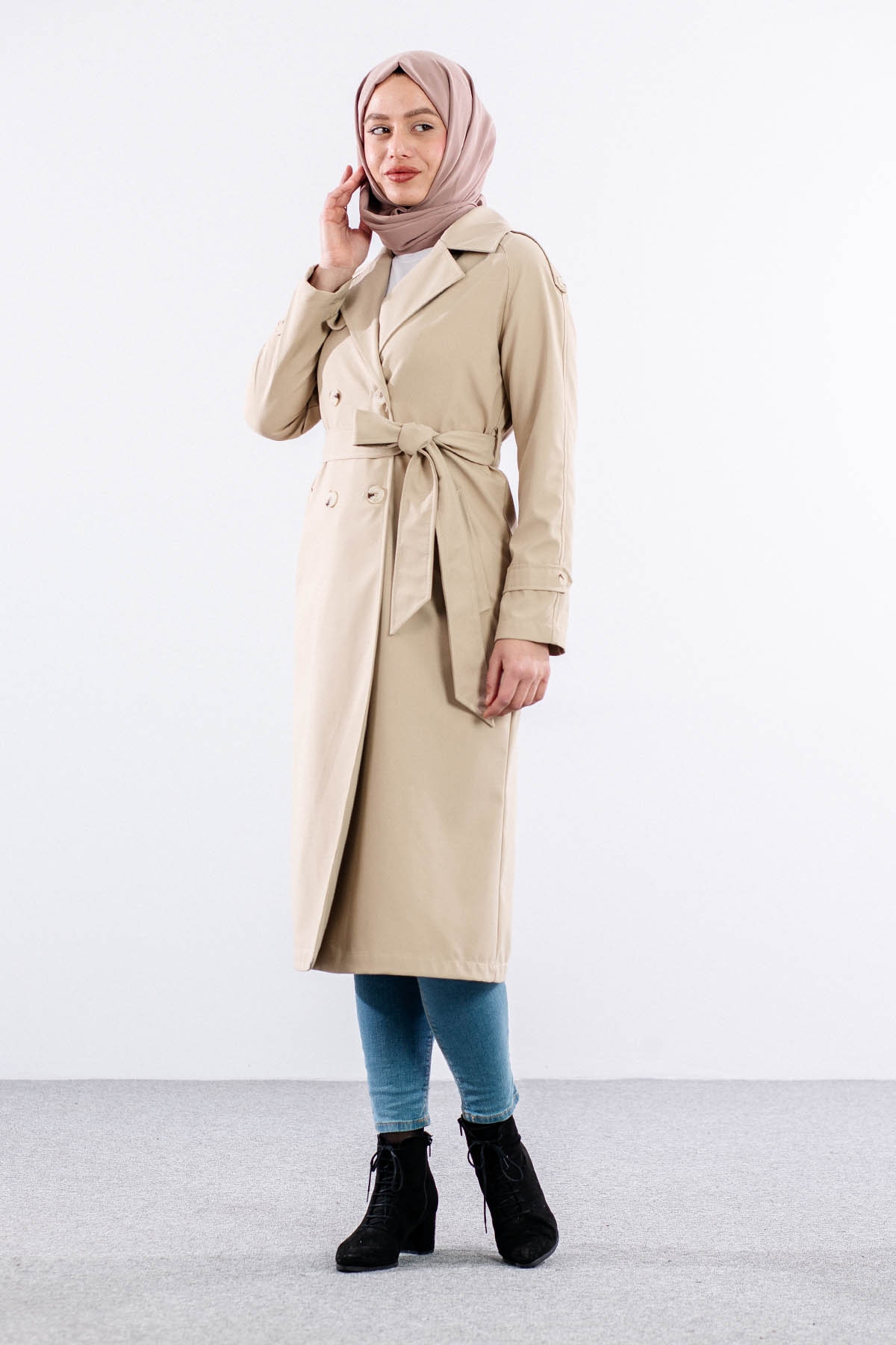 E-1530 Trençkot 38-48 - Bej - 2