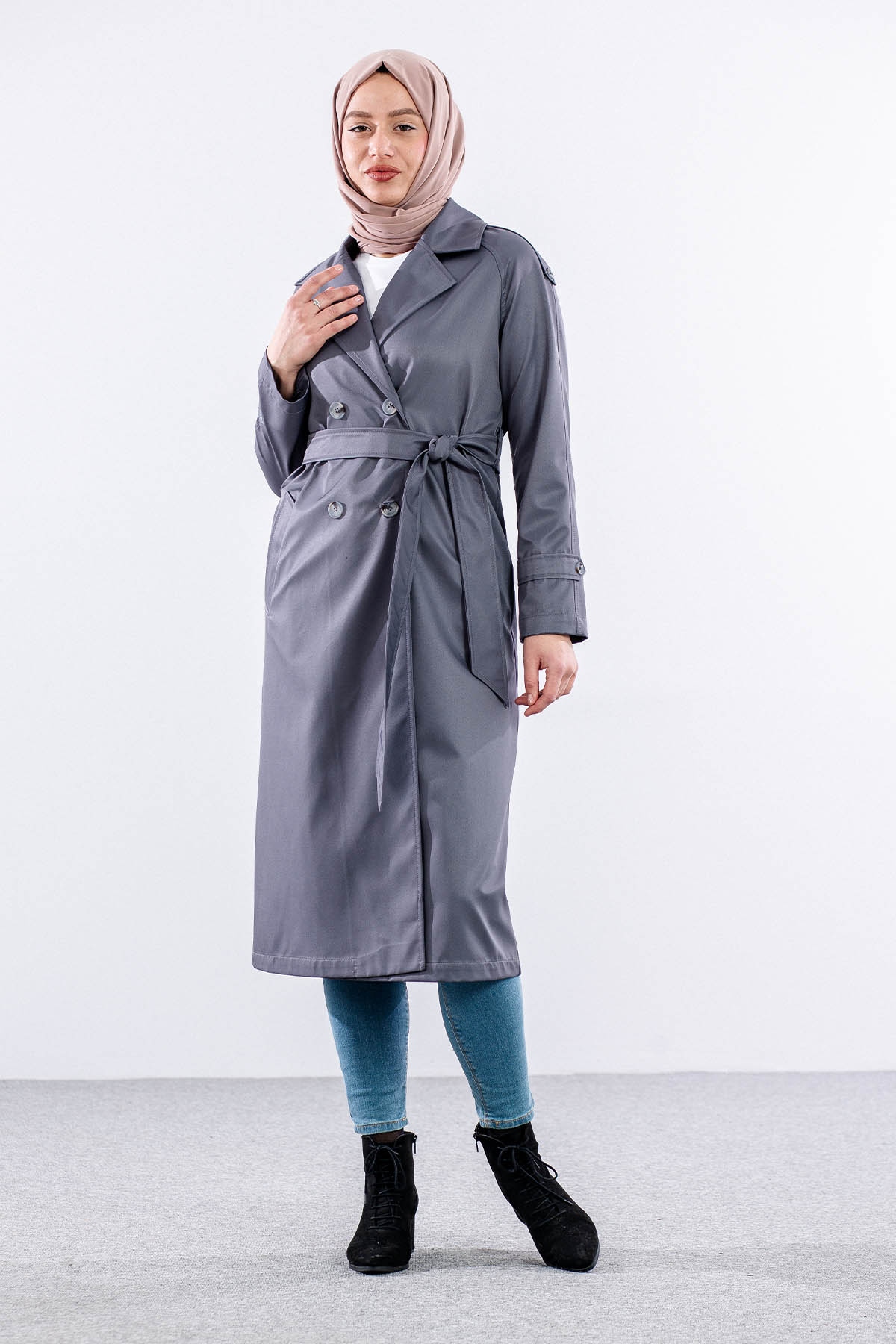 E-1530 Trençkot 38-48 - Gri - 1