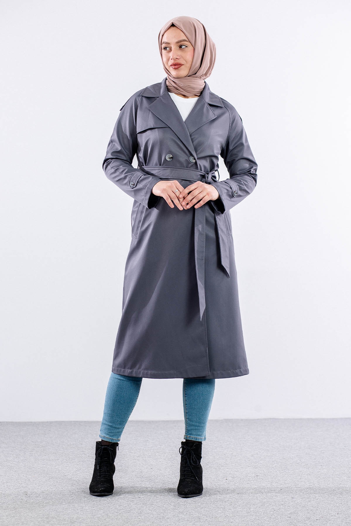 E-1530 Trençkot 38-48 - Gri - 2