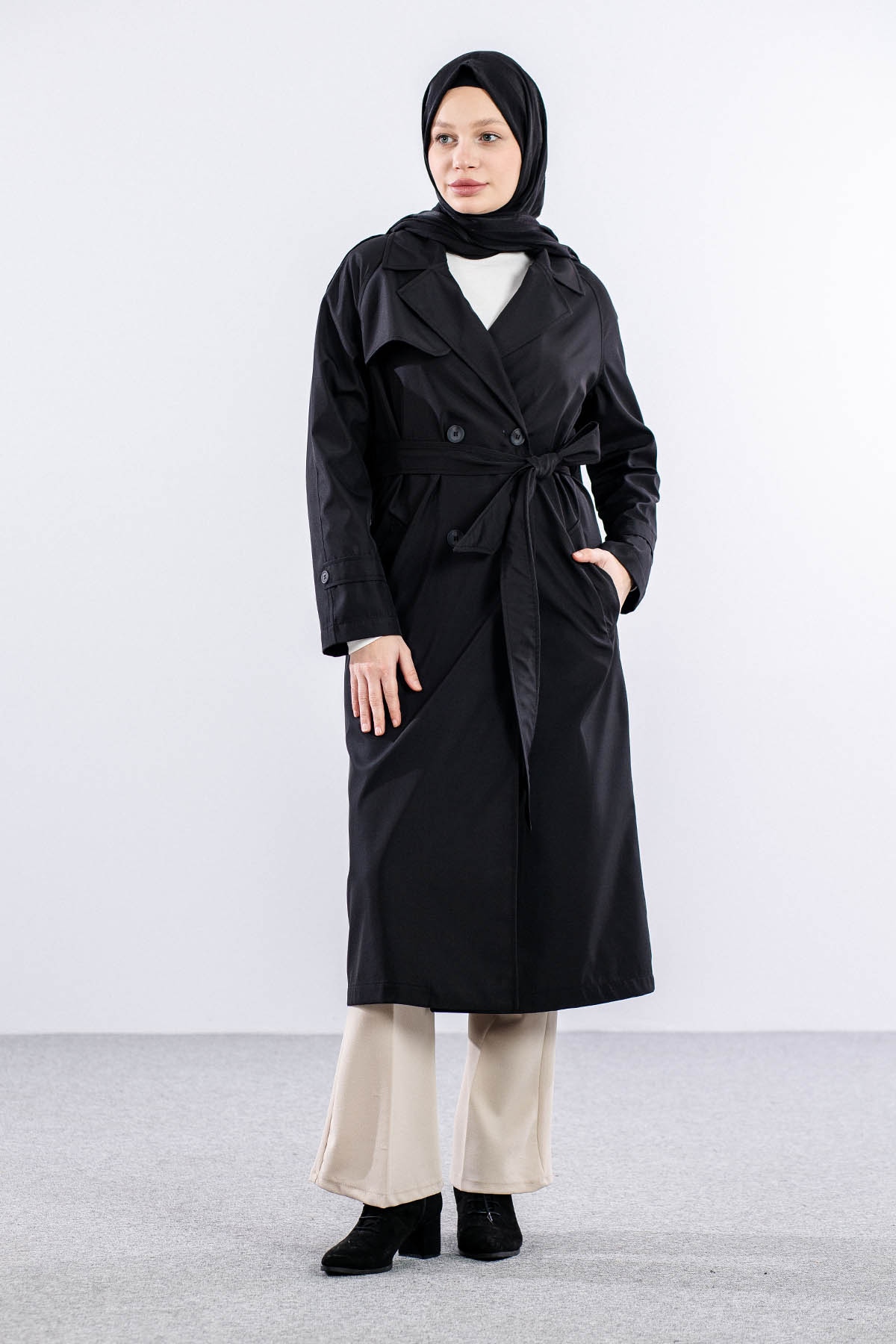 E-1530 Trençkot 38-48 - Siyah - 1